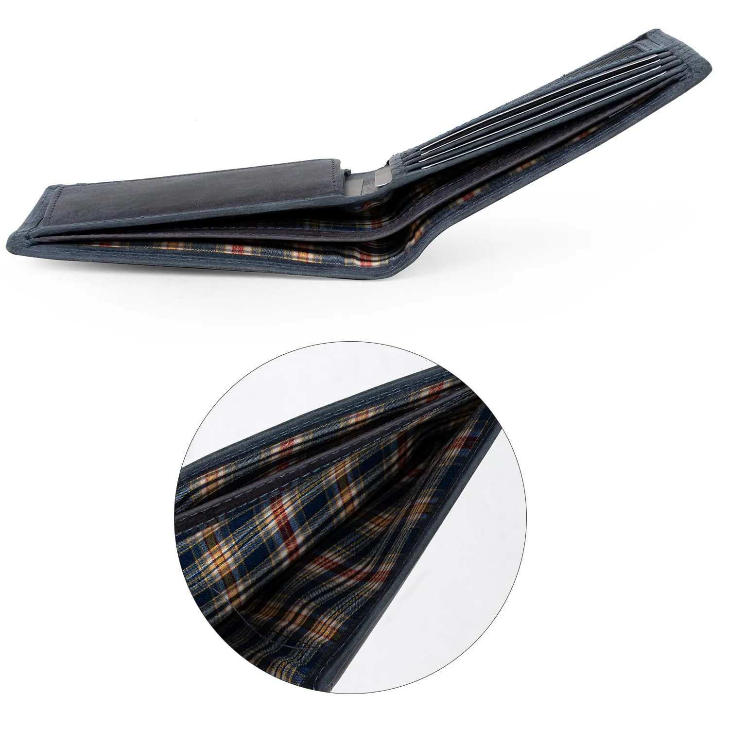 Fa.Volmer Portafoglio da uomo in pelle con protezione RFID, formato orizzontale, Hunter Navy - immagine 3