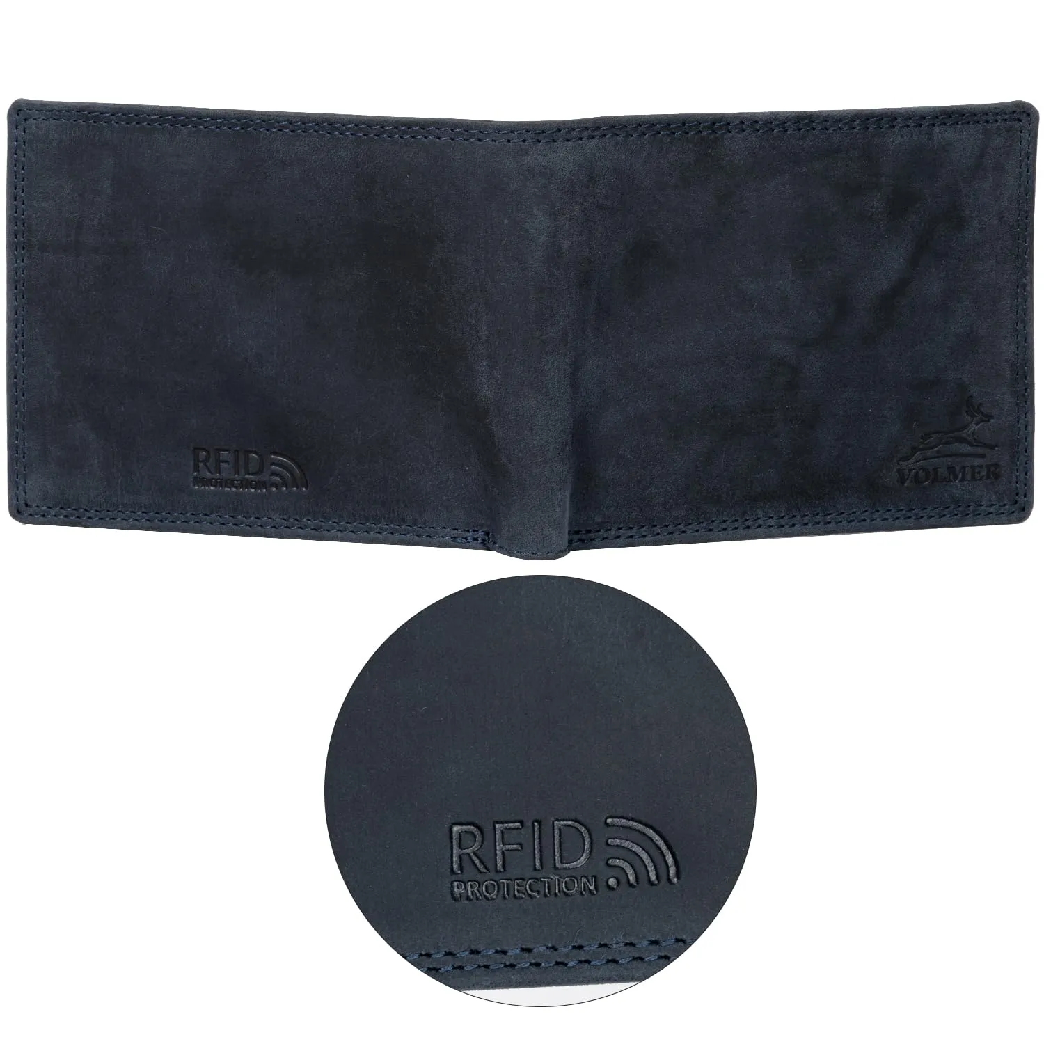Fa.Volmer Portafoglio da uomo in pelle con protezione RFID, formato orizzontale, Hunter Navy - immagine 5
