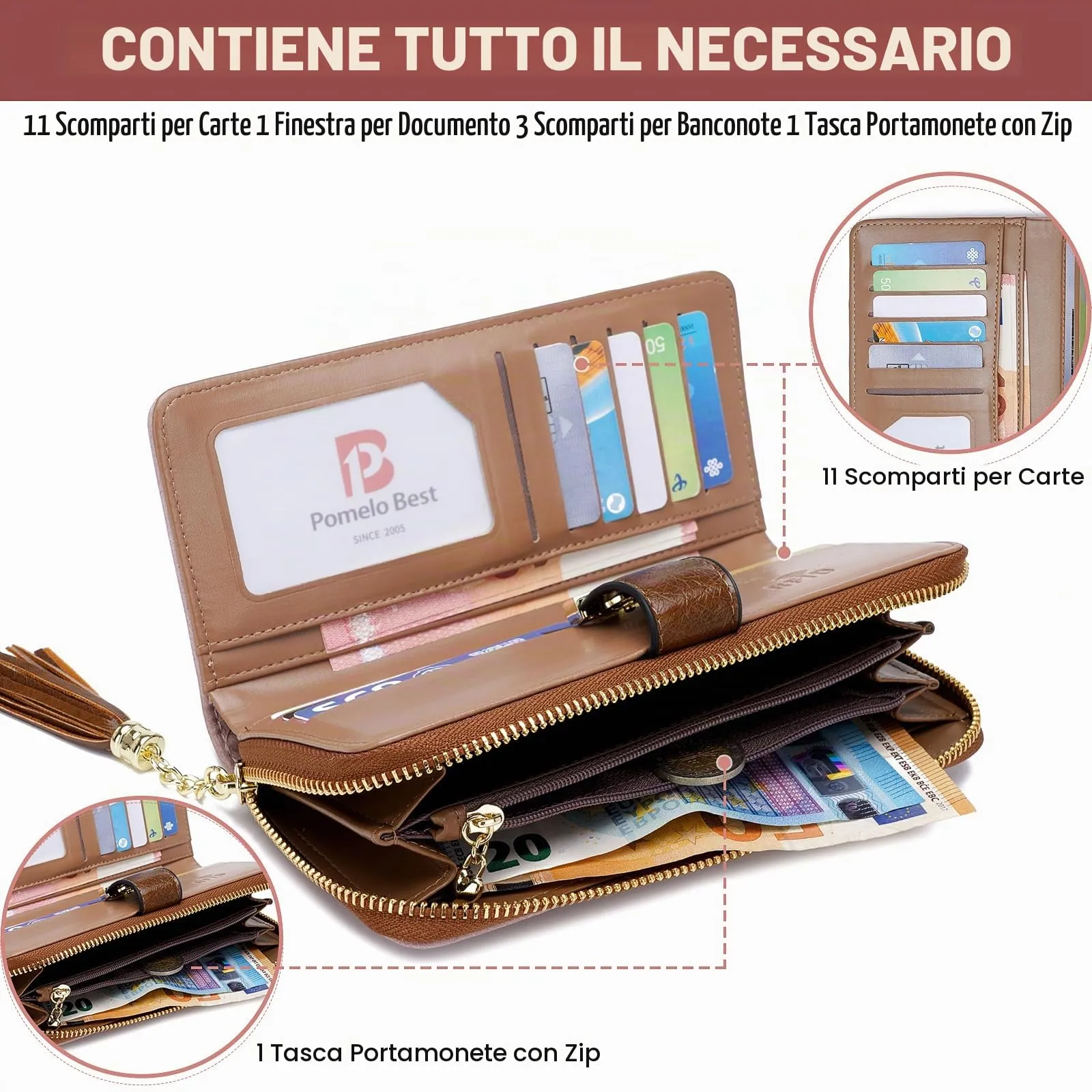 Pomelo Best Portafoglio Donna Lungo con Cerniera e Portamonete RFID - immagine 2