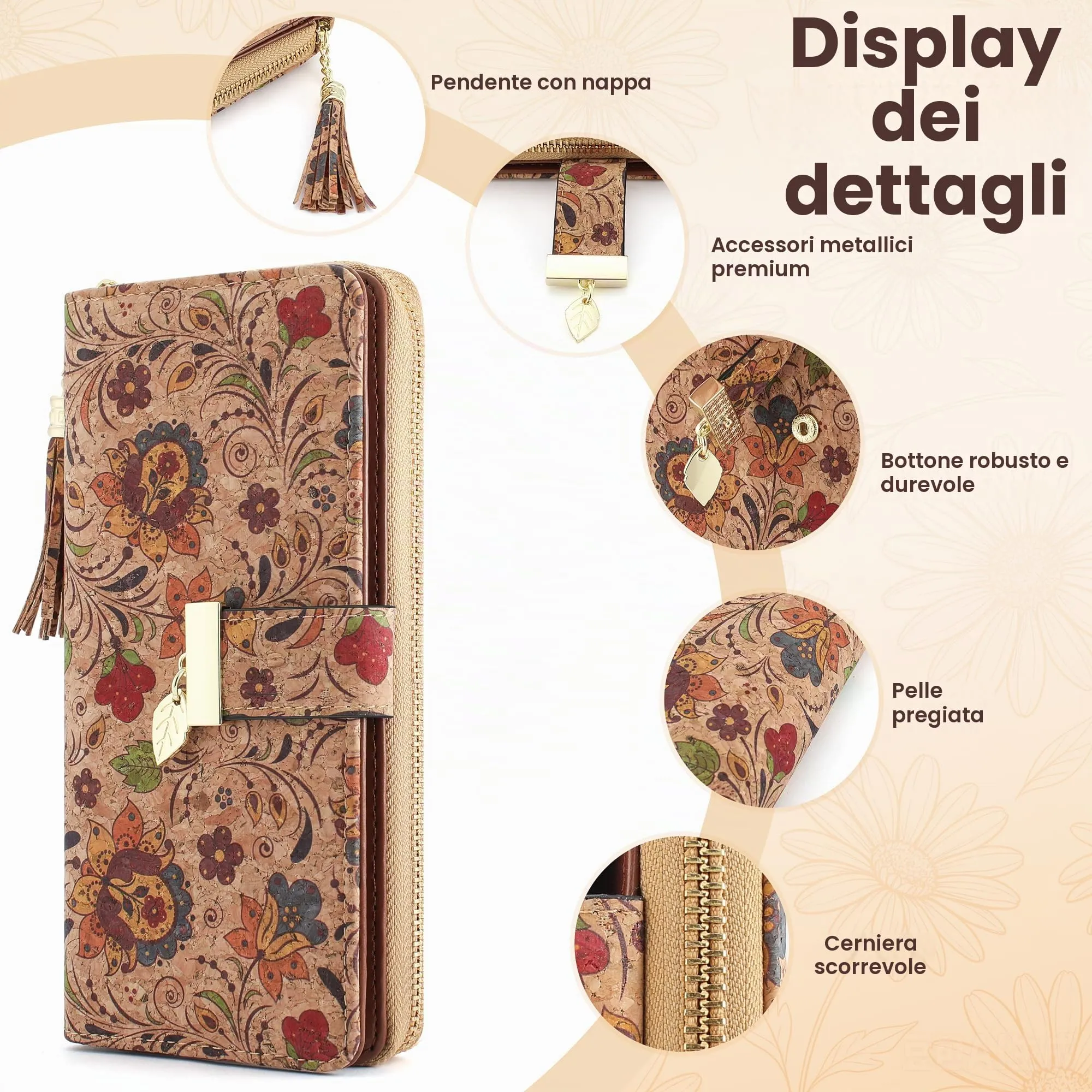 Pomelo Best Portafoglio Donna Lungo con Cerniera e Portamonete - Legno/Vite - immagine 3
