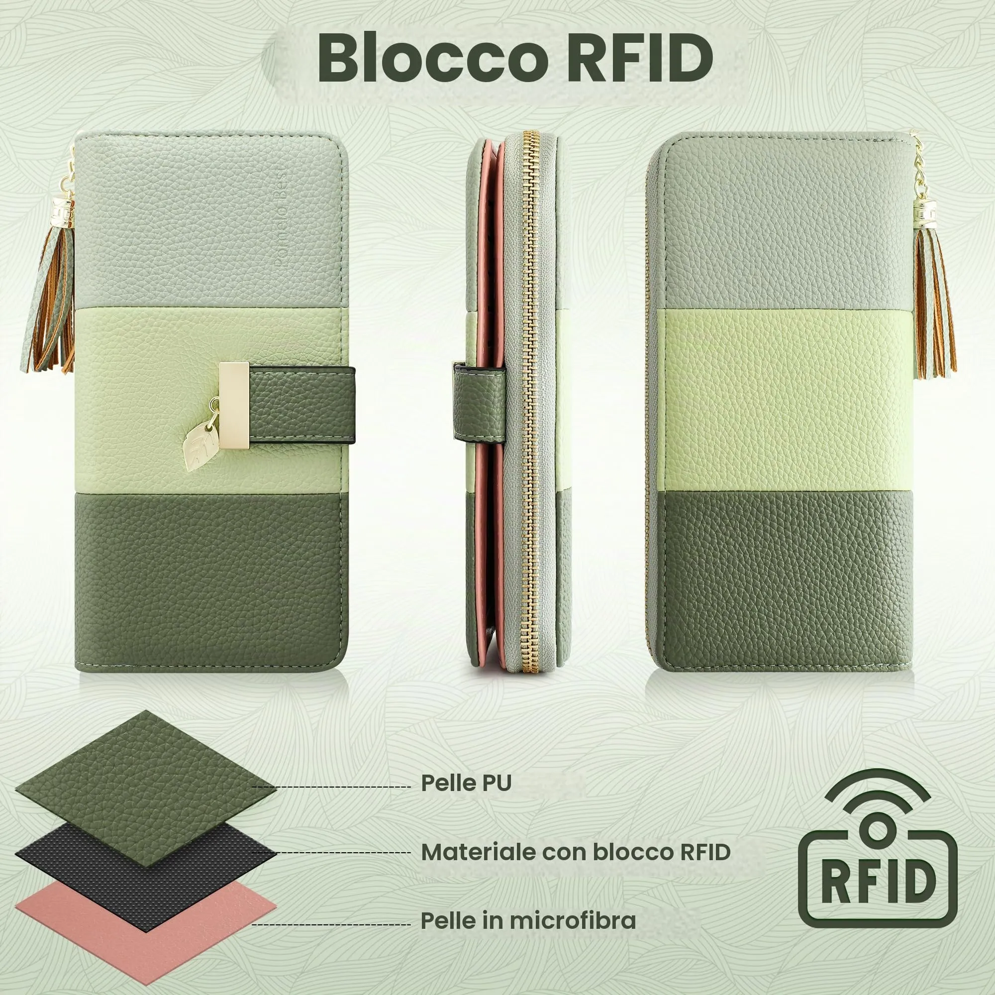 Pomelo Best Portafoglio Donna Lungo con Cerniera e Portamonete, Verde Rigoglioso A righe - immagine 5
