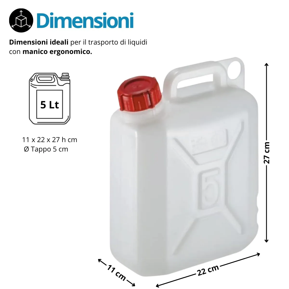 Tomaino Tanica in Plastica HDPE con Tappo e Dosatore, 5 Litri - immagine 2
