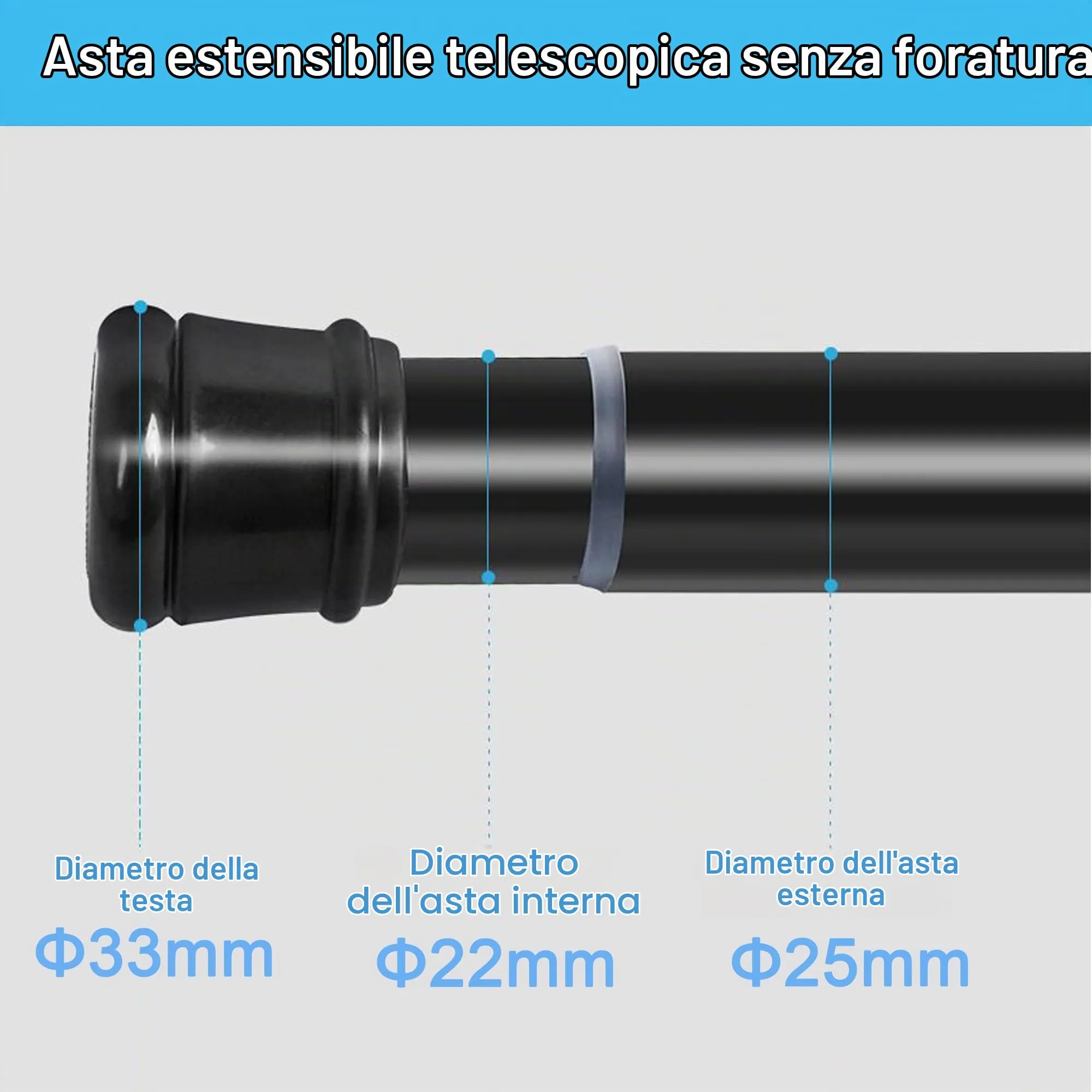 Aiitomg Bastone Tenda a Pressione, 135-200cm, Diametro 25mm, Nero - immagine 5