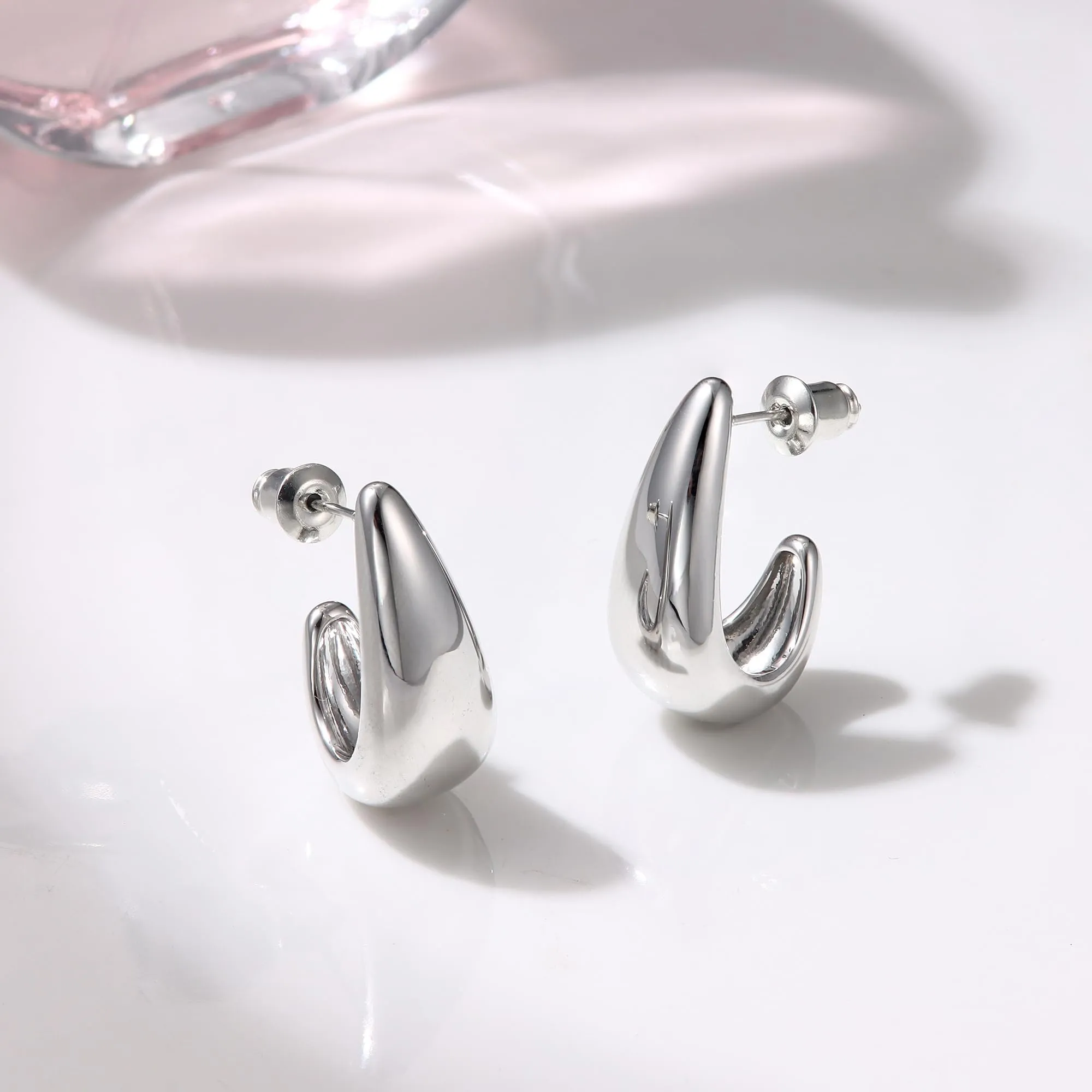 Dochais Orecchini a Cerchio a Goccia in Argento 925 Placcati in Oro 14K, Anallergici - immagine 6
