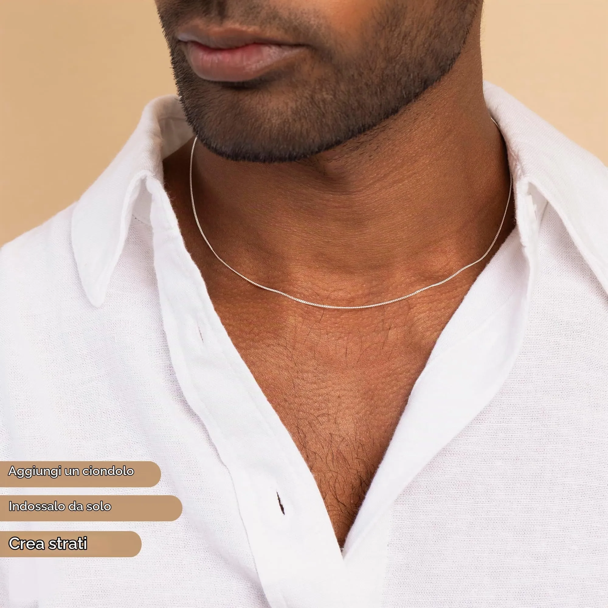 Amberta Catenina in Argento 925 Maglia Veneziana Quadrata, 55 cm - immagine 4