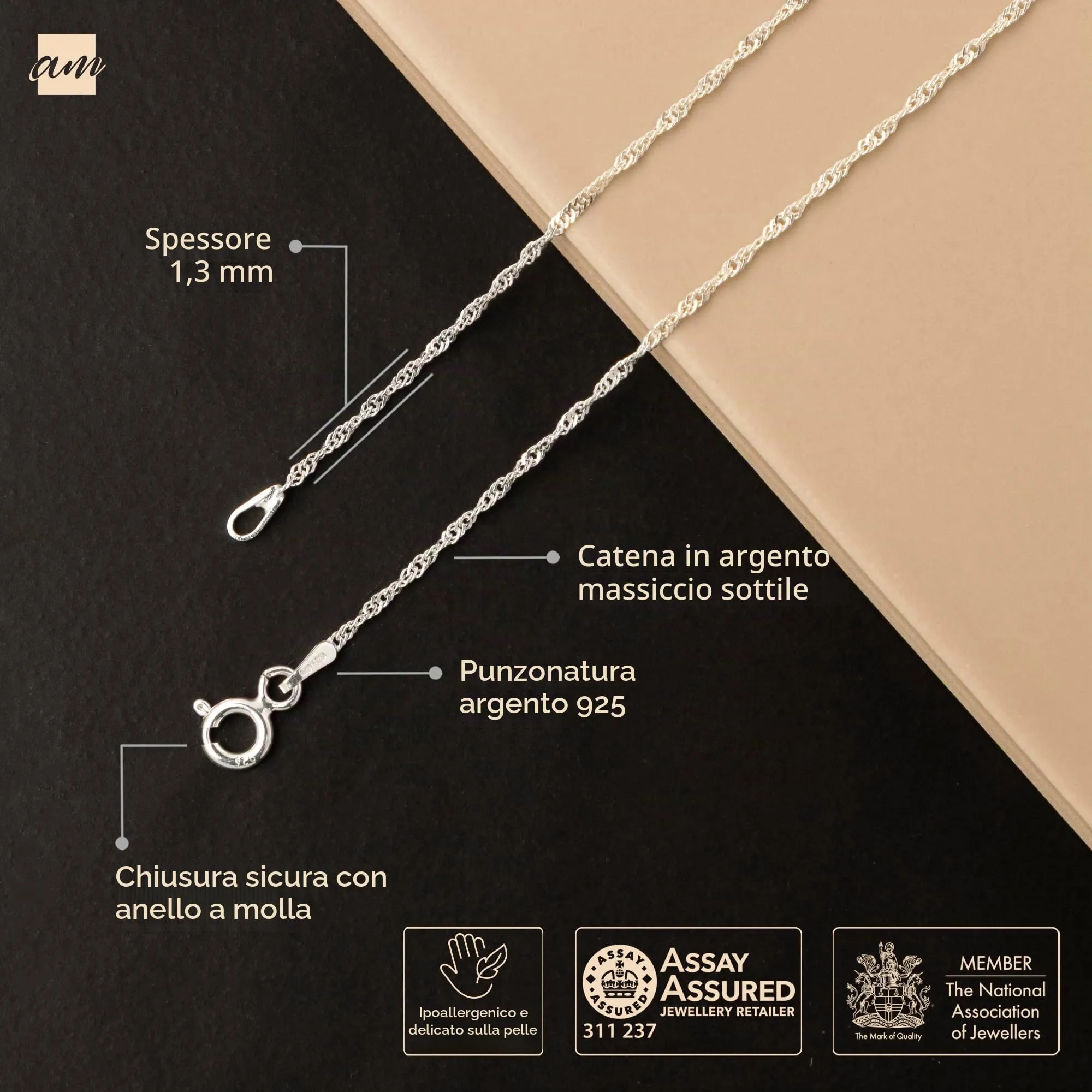 Amberta Collana Singapore in Argento 925, 50 cm - immagine 5