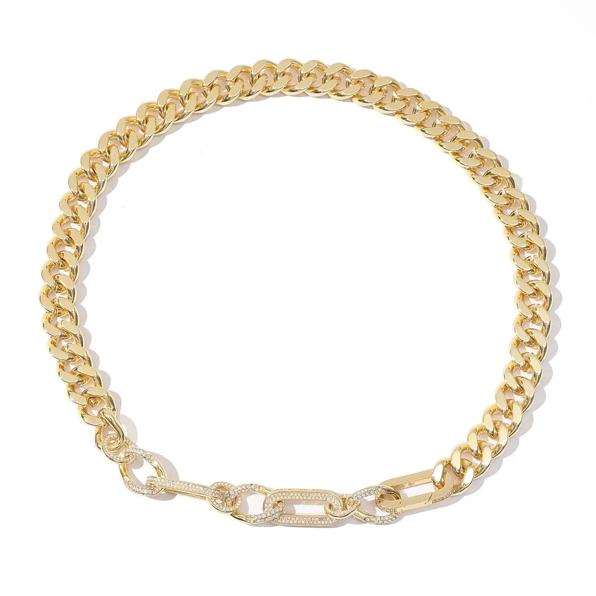 Generico Collana a Catena Curb con Cristalli, Oro Giallo 18K, 50cm x 1.4cm - immagine 1
