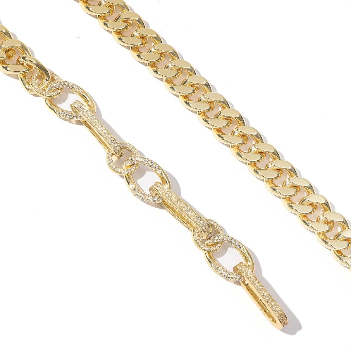 Generico Collana a Catena Curb con Cristalli, Oro Giallo 18K, 50cm x 1.4cm - immagine 2