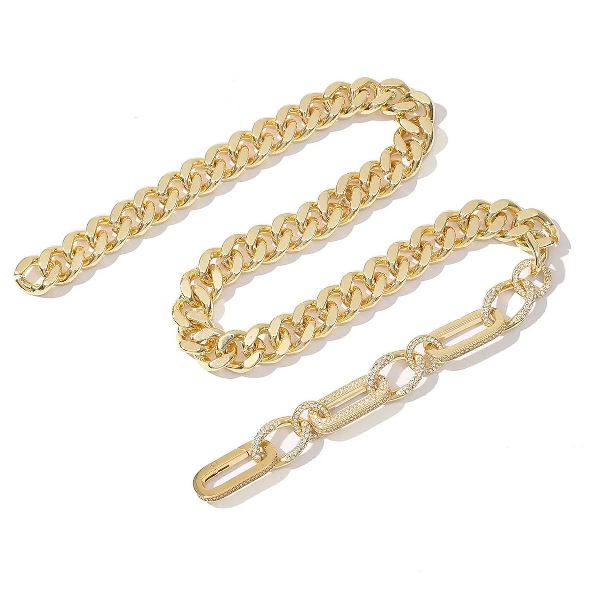 Generico Collana a Catena Curb con Cristalli, Oro Giallo 18K, 50cm x 1.4cm - immagine 3