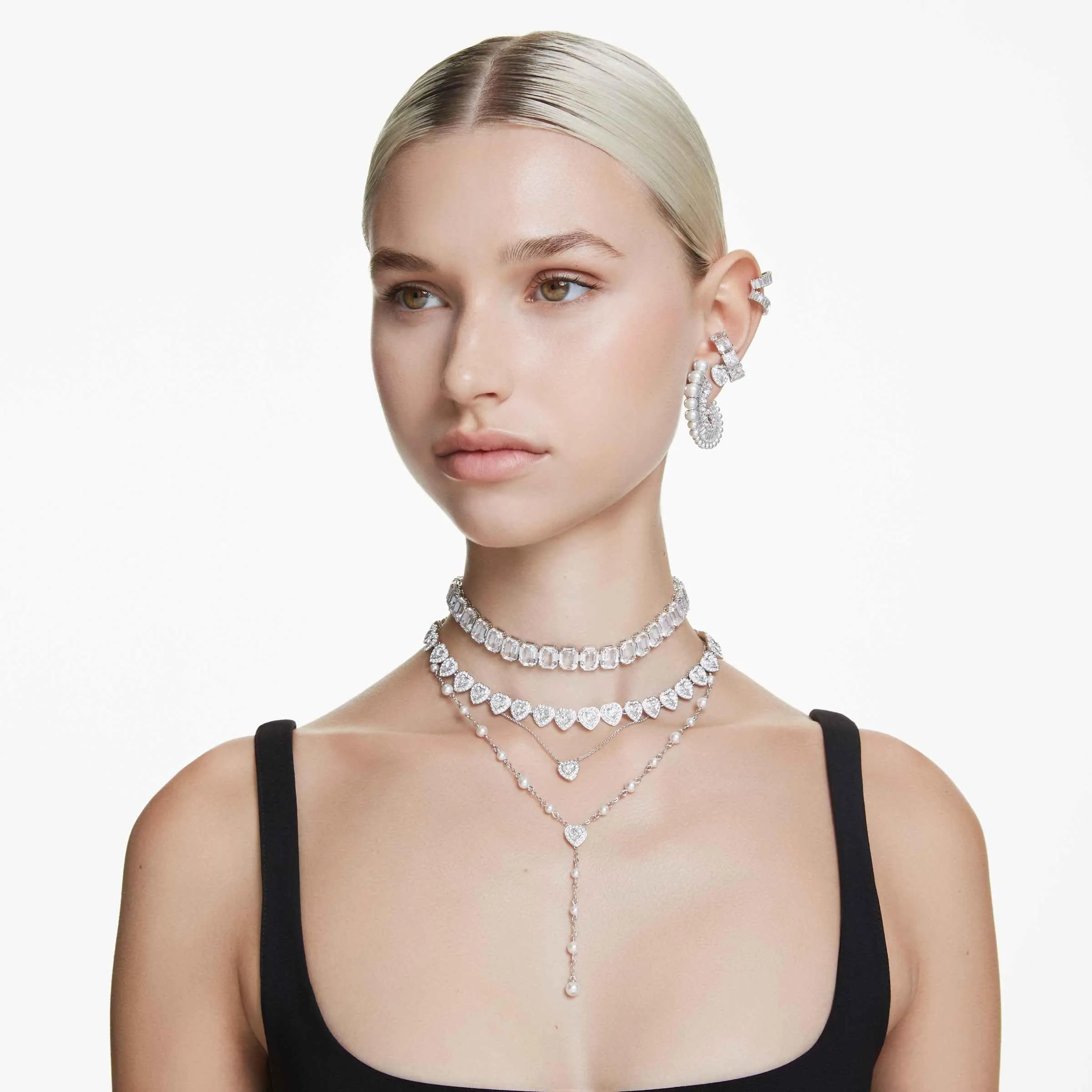 Swarovski Ariana Grande Bracciale Tennis con Pavé di Cristalli, Forma a Cuore, Placcatura in Tonalità Rodio, 16,8-21,8 cm - immagine 2