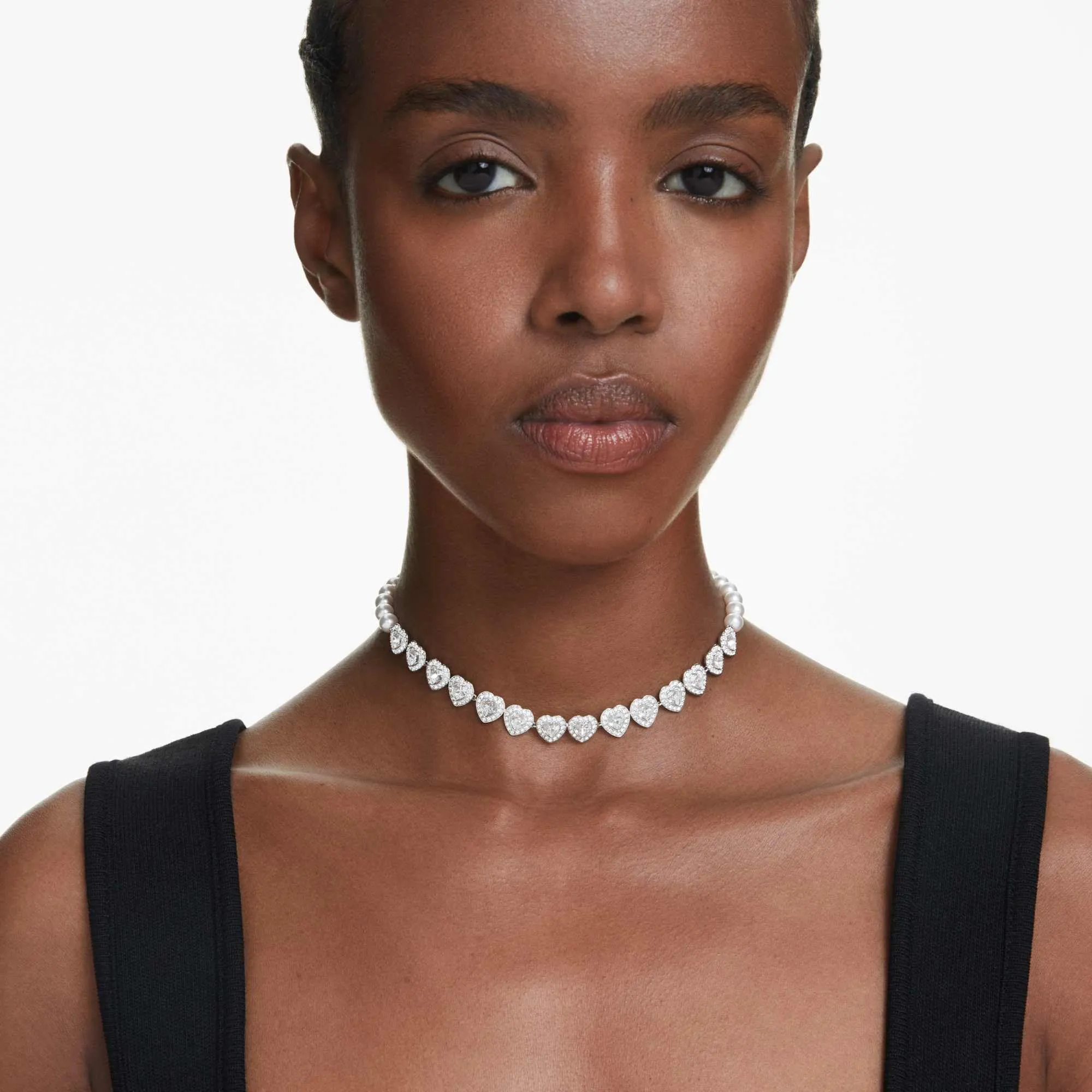 Swarovski Ariana Grande Tennis Necklace, Heart Crystals and Crystal Pearls, Rhodium Plated, 30-44 cm - immagine 7