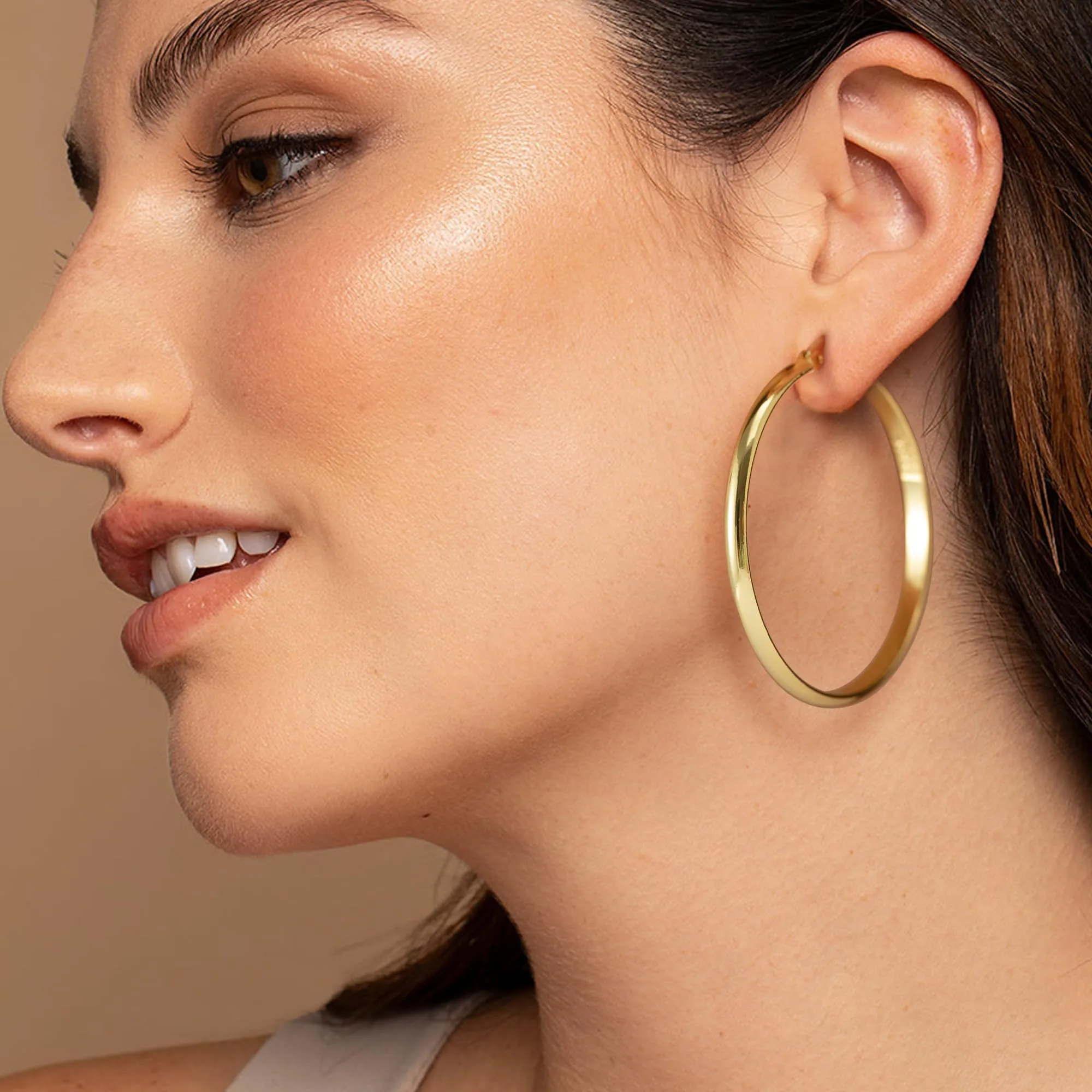 RANKEEF Orecchini a Cerchio Donna 14k Placcato Oro, 3 mm Larghi, Argento 925 Sterling Post, Ipoallergenico - immagine 5