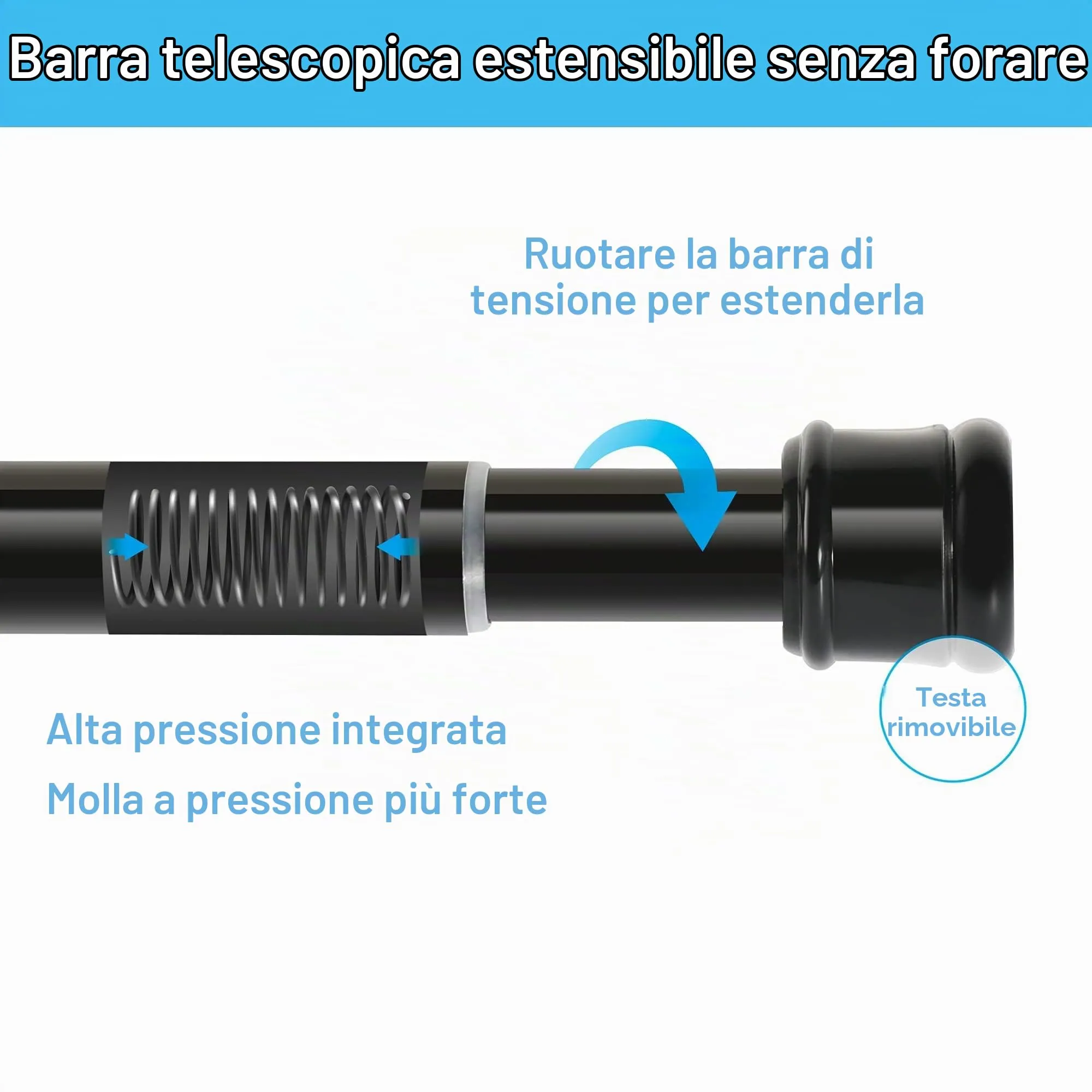 Aiitomg Asta per Tenda da Doccia Telescopica, 85-265 cm, Diametro 32 mm, Bianco - immagine 5