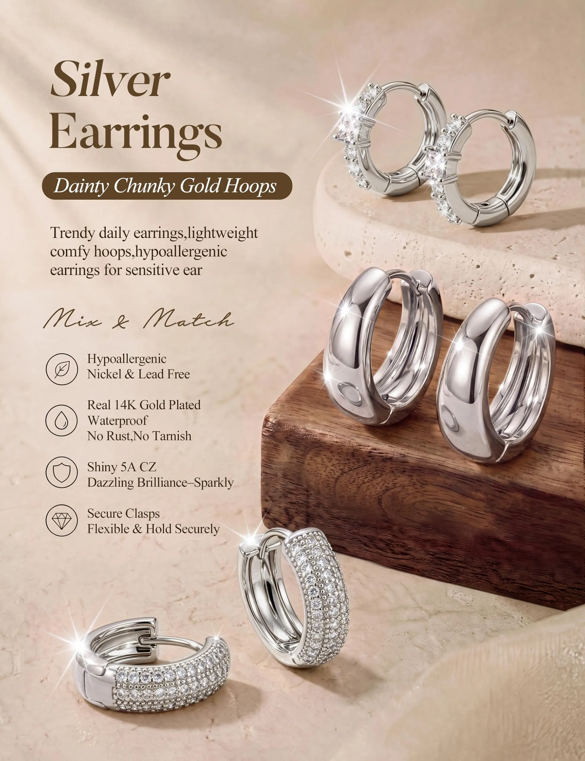Chriscoco Orecchini a Cerchio Oro e Argento Set Anallergici Donna 12 mm - immagine 5