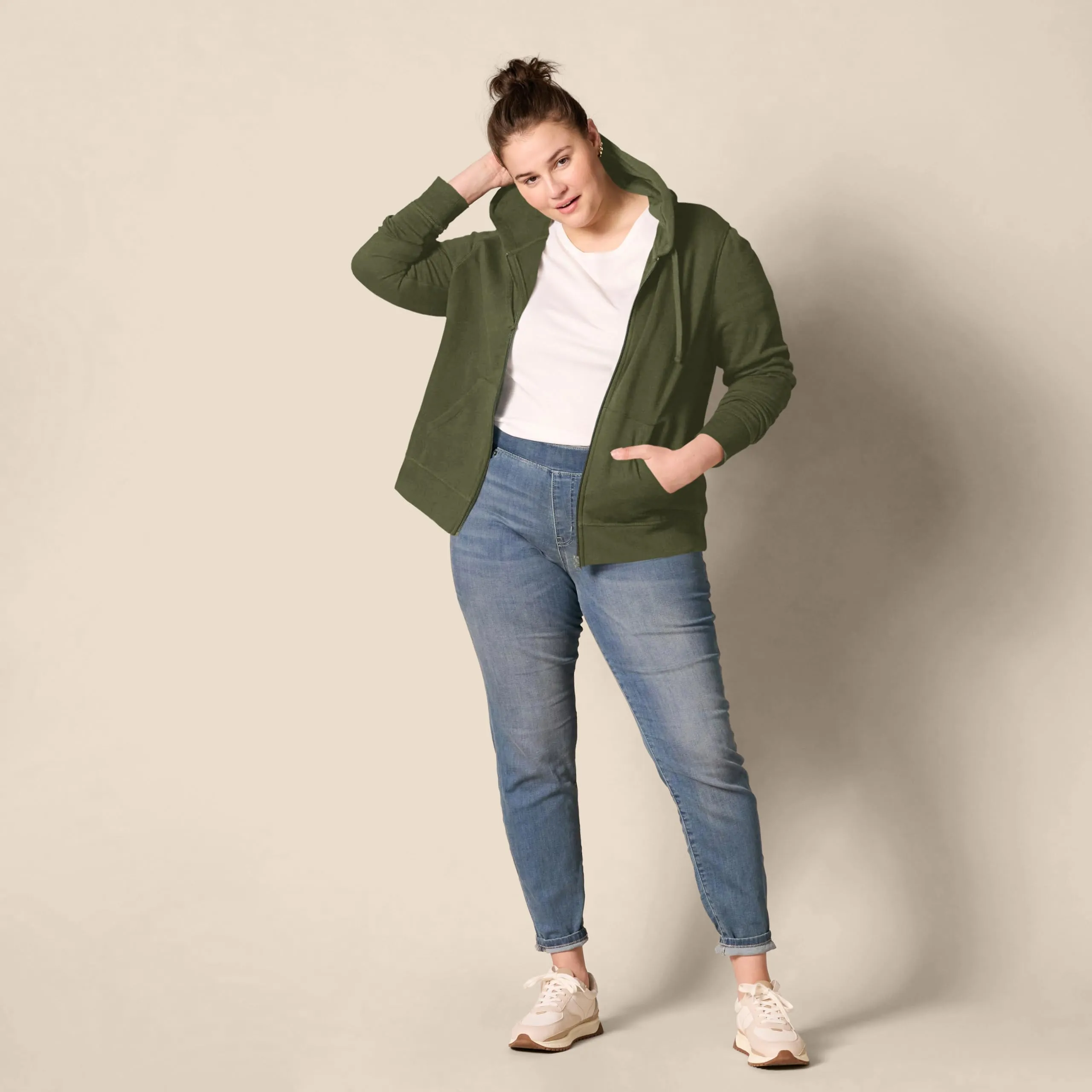 Amazon Essentials Felpa con Cappuccio e Zip Intera da Donna, Verde Oliva Scuro, XL - immagine 8
