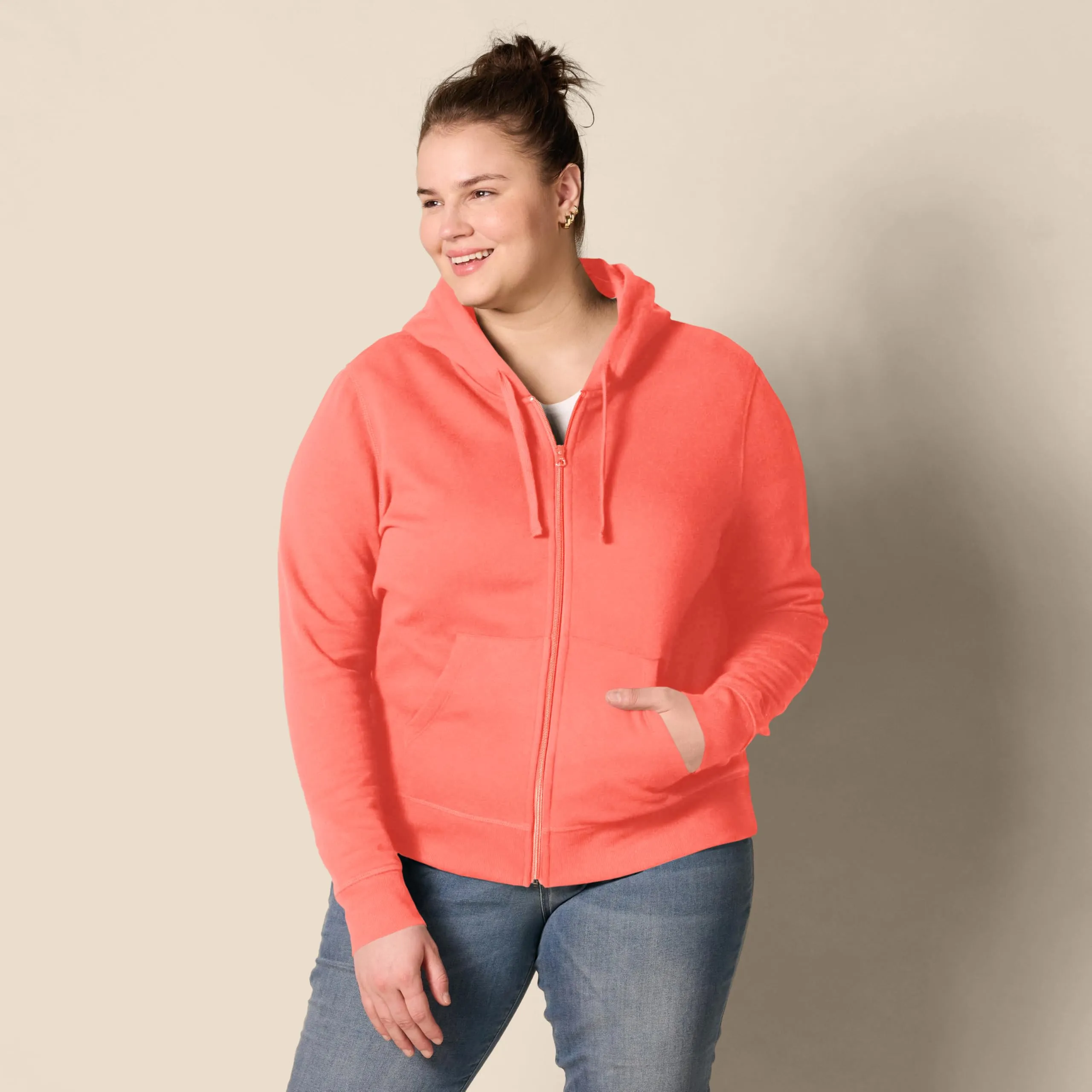 Amazon Essentials Felpa con cappuccio in pile di spugna francese con zip, Rosa Corallo, M - immagine 7