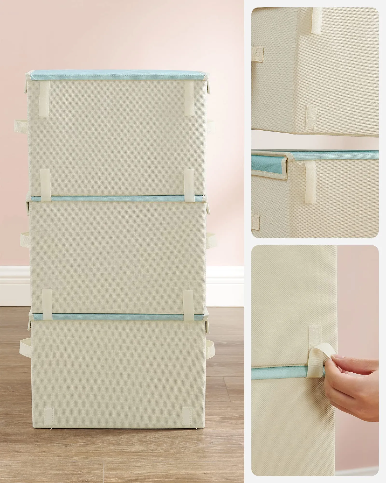 SONGMICS Organizzatori per Bambini, 3 Scatole Portaoggetti Impilabili e Pieghevoli con Manici e Coperchio Magnetico, Tema Spazio, Azzurro RLB700Q01 - immagine 7