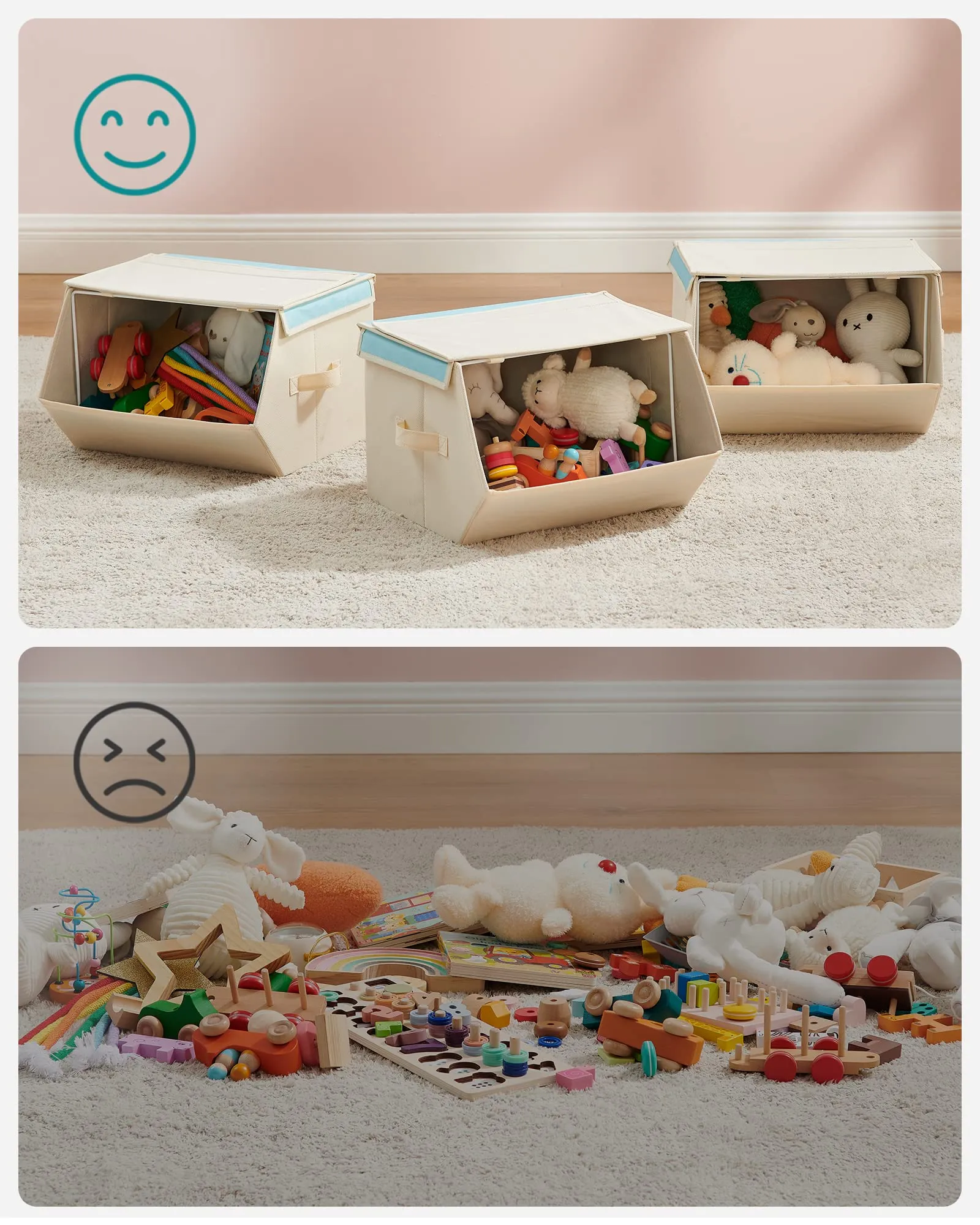 SONGMICS Organizzatori per Bambini, 3 Scatole Portaoggetti Impilabili e Pieghevoli con Manici e Coperchio Magnetico, Tema Spazio, Azzurro RLB700Q01 - immagine 8