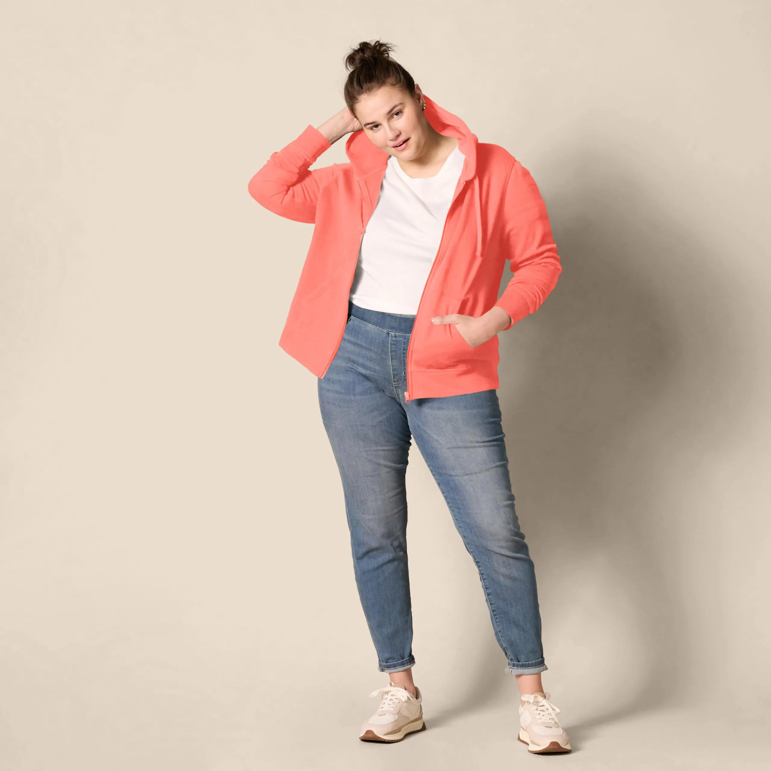 Amazon Essentials Felpa con cappuccio da donna in pile di spugna francese con cerniera intera, Rosa Corallo, L - immagine 8