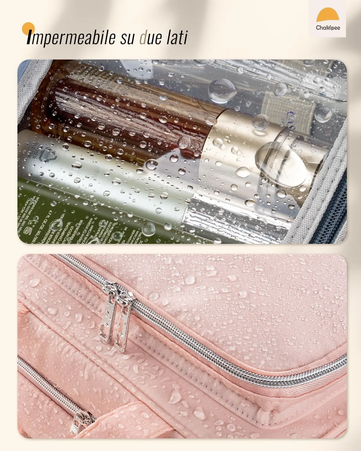 Chakipee Beauty Case da Viaggio Donna, Organizer Trucchi Impermeabile da Appendere con Finestra Trasparente, Rosa, Grande - immagine 8