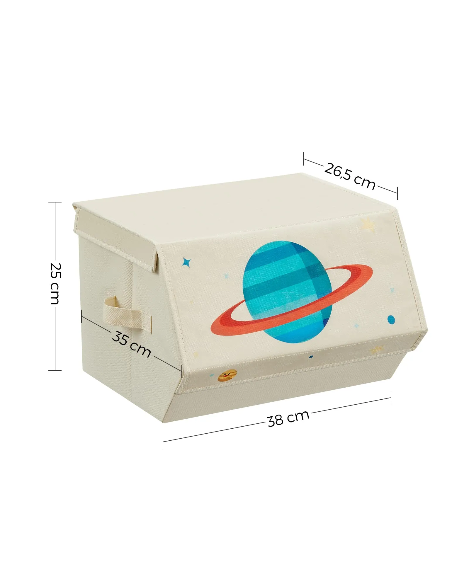 SONGMICS Organizzatori per Bambini, 3 Scatole Portaoggetti Impilabili Pieghevoli con Manici e Coperchio Magnetico, Tema Spazio, Beige RLB700M01 - immagine 5