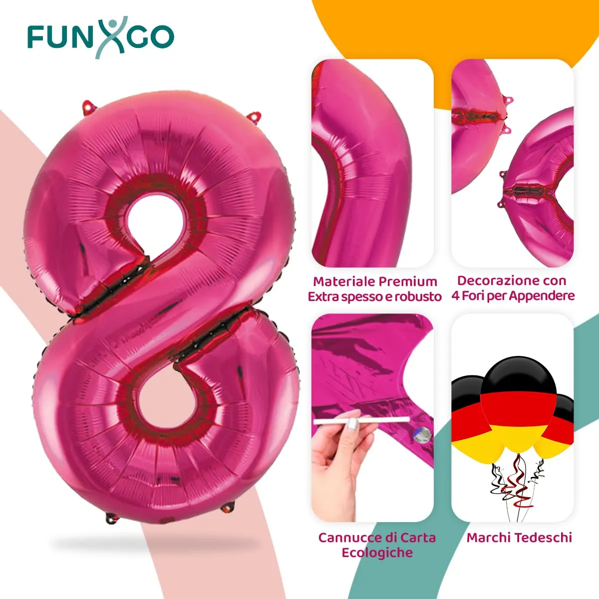 FUNXGO Palloncino Numero 8 Pink - immagine 3