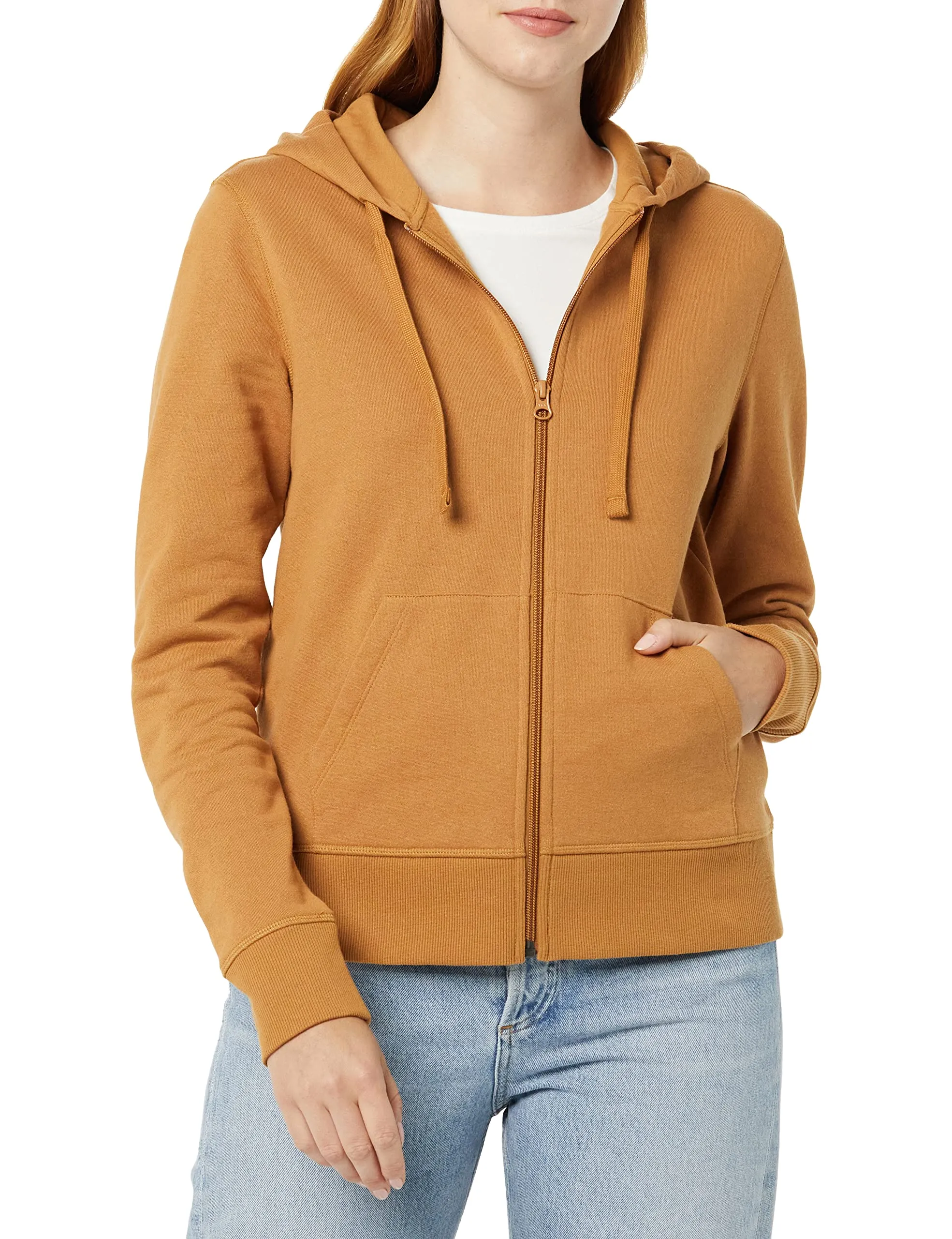 Amazon Essentials Felpa con Cappuccio da Donna in Pile di Spugna Francese con Zip Intera, Cammello Scuro, XL - immagine 1