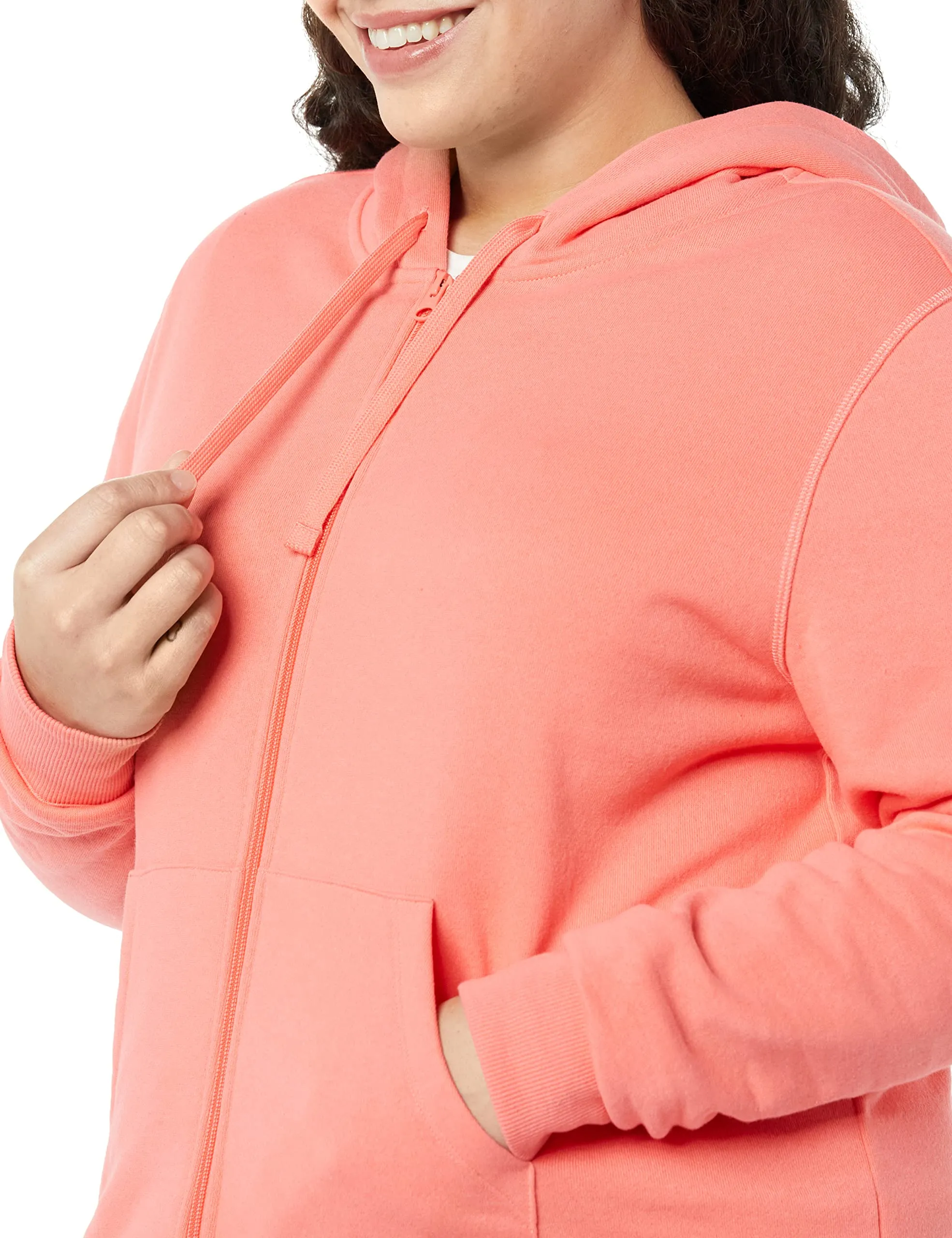 Amazon Essentials Felpa con cappuccio da donna in pile e spugna francese con zip intera, Rosa Corallo, S - immagine 6