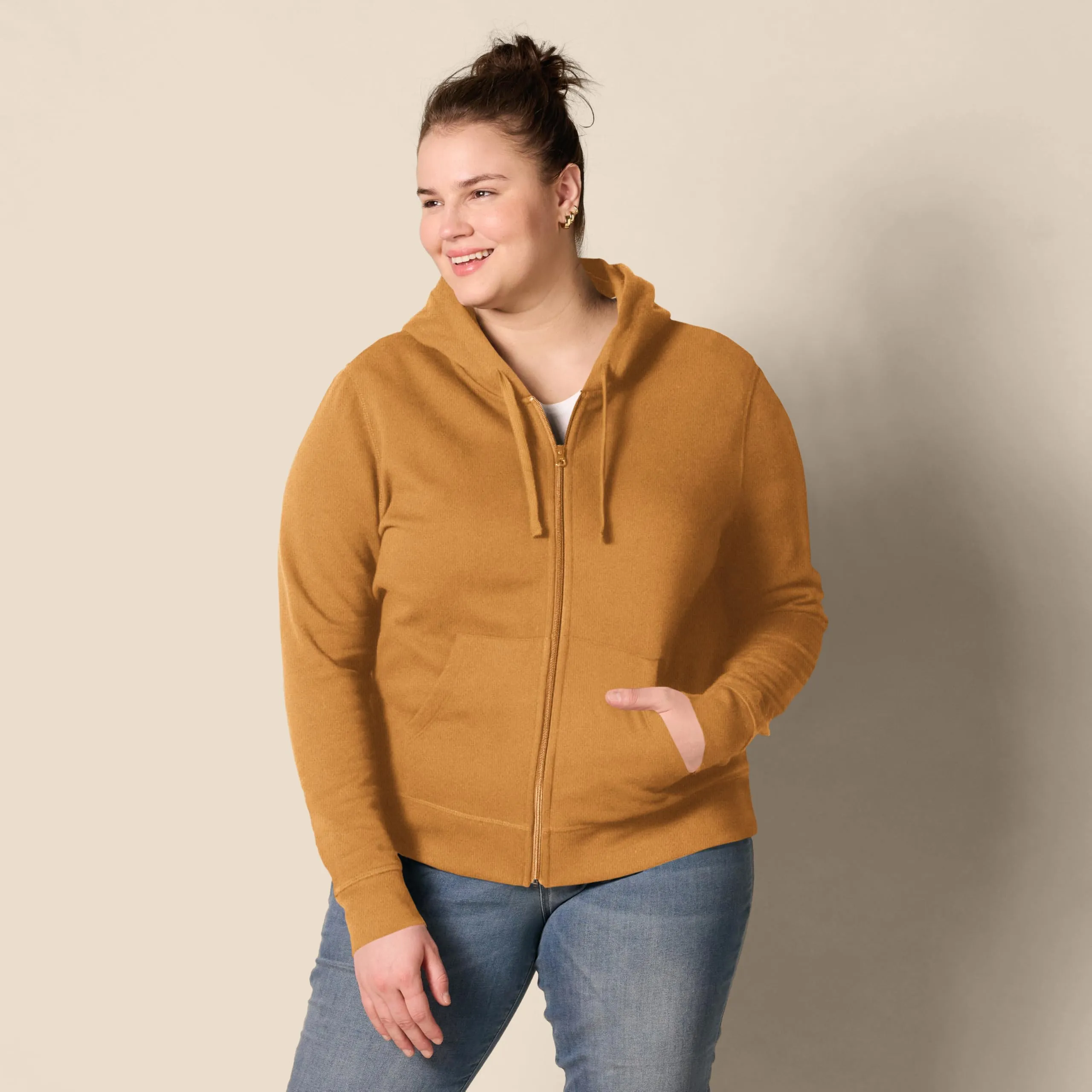Amazon Essentials Felpa con Cappuccio e Zip Intera da Donna, Cammello Scuro, XS - immagine 7