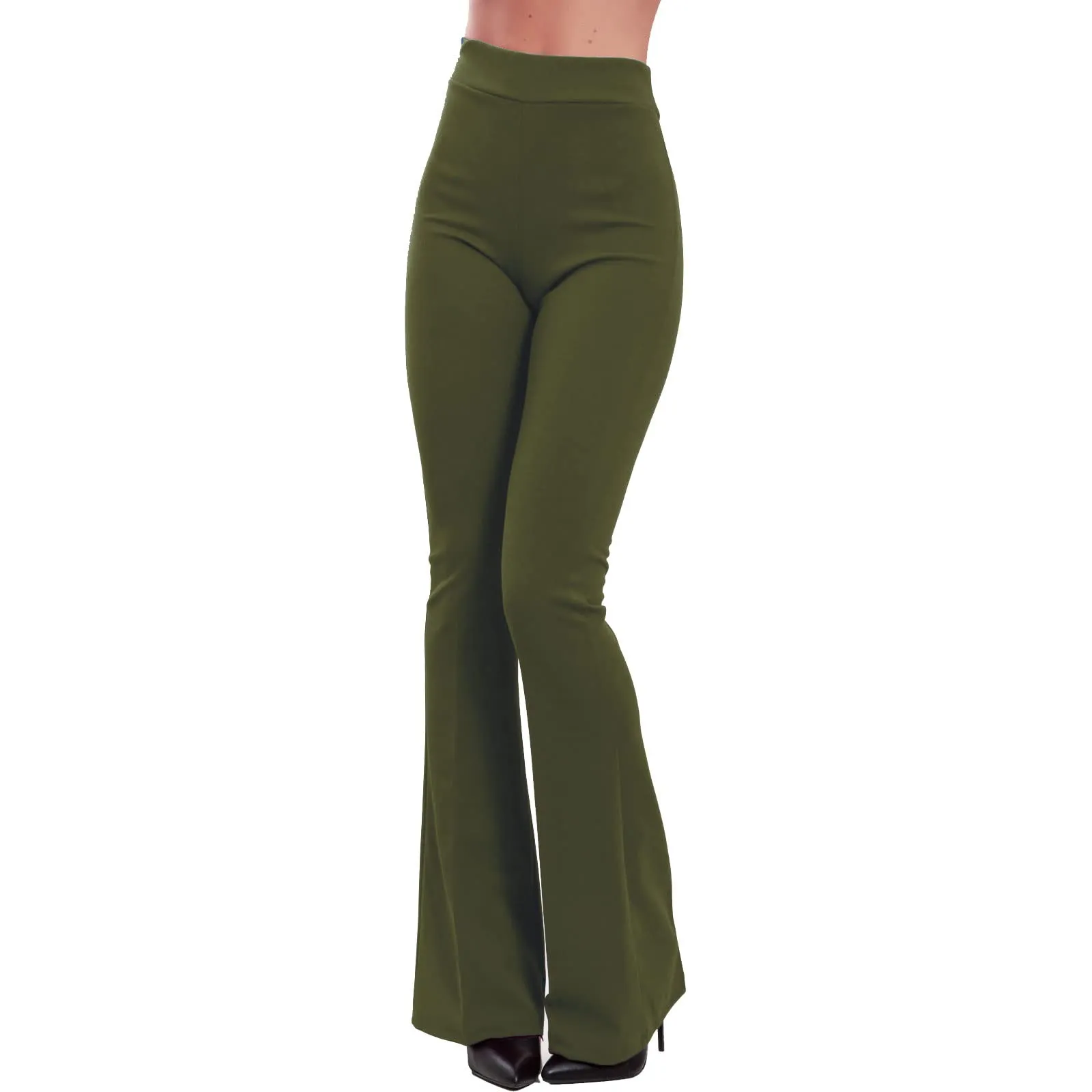 Toocool Pantaloni Donna Campana Zampa Elefante Elasticizzati JL-2148, Verde Militare, L - immagine 1