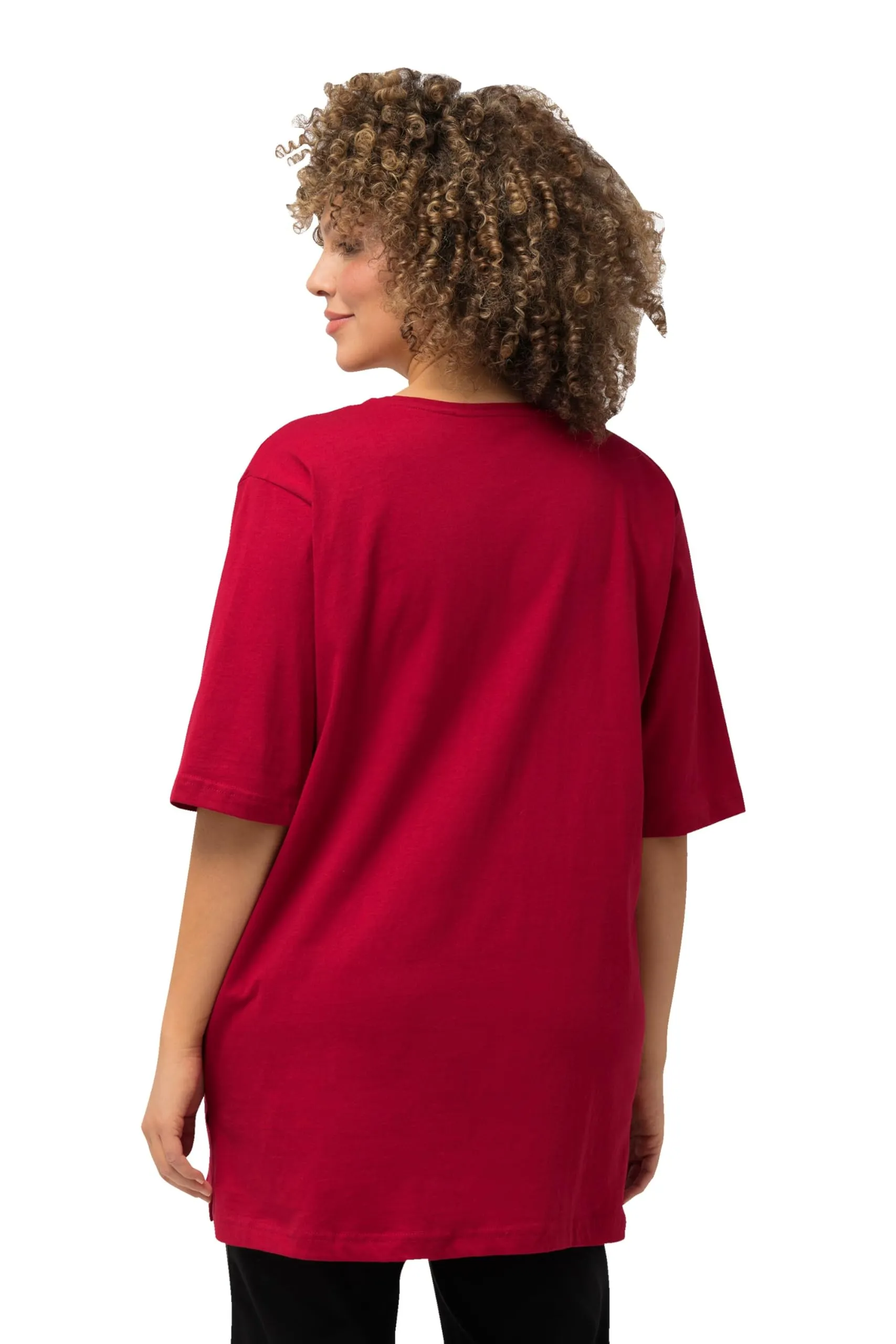 Ulla Popken Maglietta Basic Scollo a V Rilassata a Mezza Manica Donna, Papavero, 72-74 - immagine 2