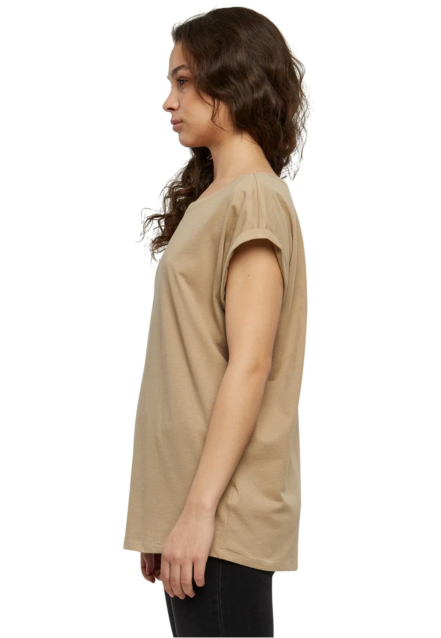 Urban Classics T-shirt da Donna con Maniche Arrotolate in Cotone, Rosso Ciliegia, XXL - immagine 2