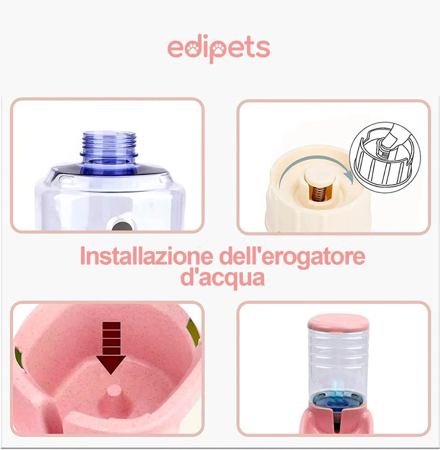 Edipets Dispenser Automatico di Cibo e Acqua per Cani e Gatti, 3.8L, Rosa - immagine 2