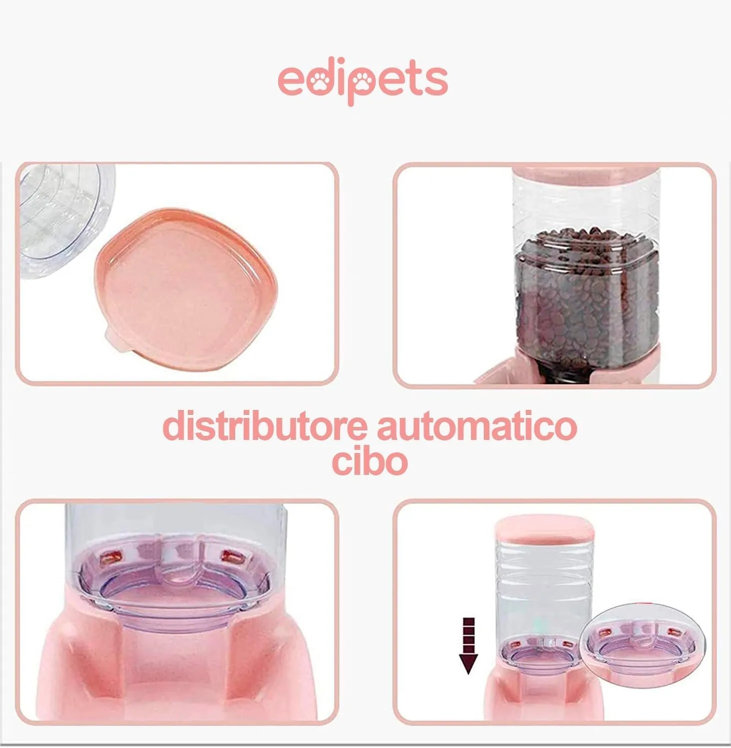 Edipets Dispenser Automatico di Cibo e Acqua per Cani e Gatti, 3.8L, Rosa - immagine 3