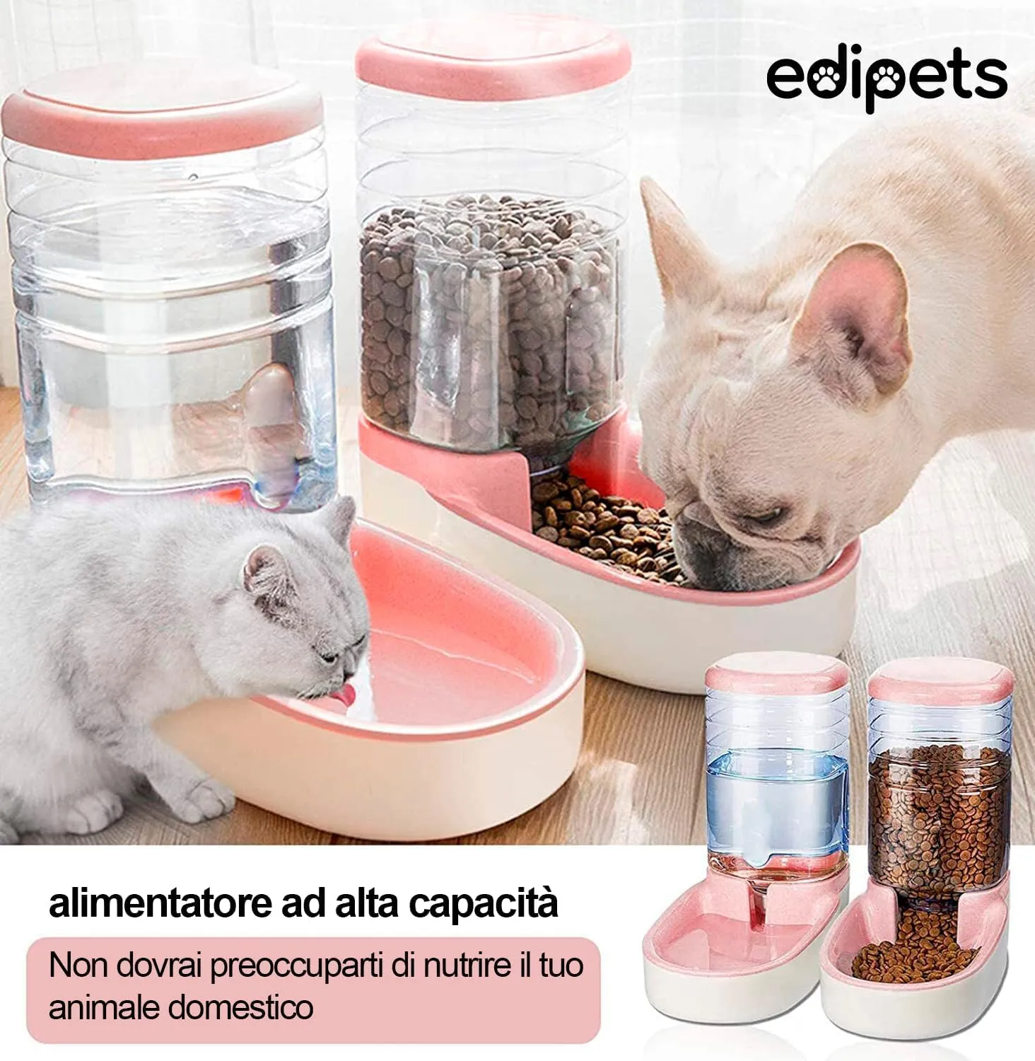 Edipets Dispenser Automatico di Cibo e Acqua per Cani e Gatti, 3.8L, Rosa - immagine 5