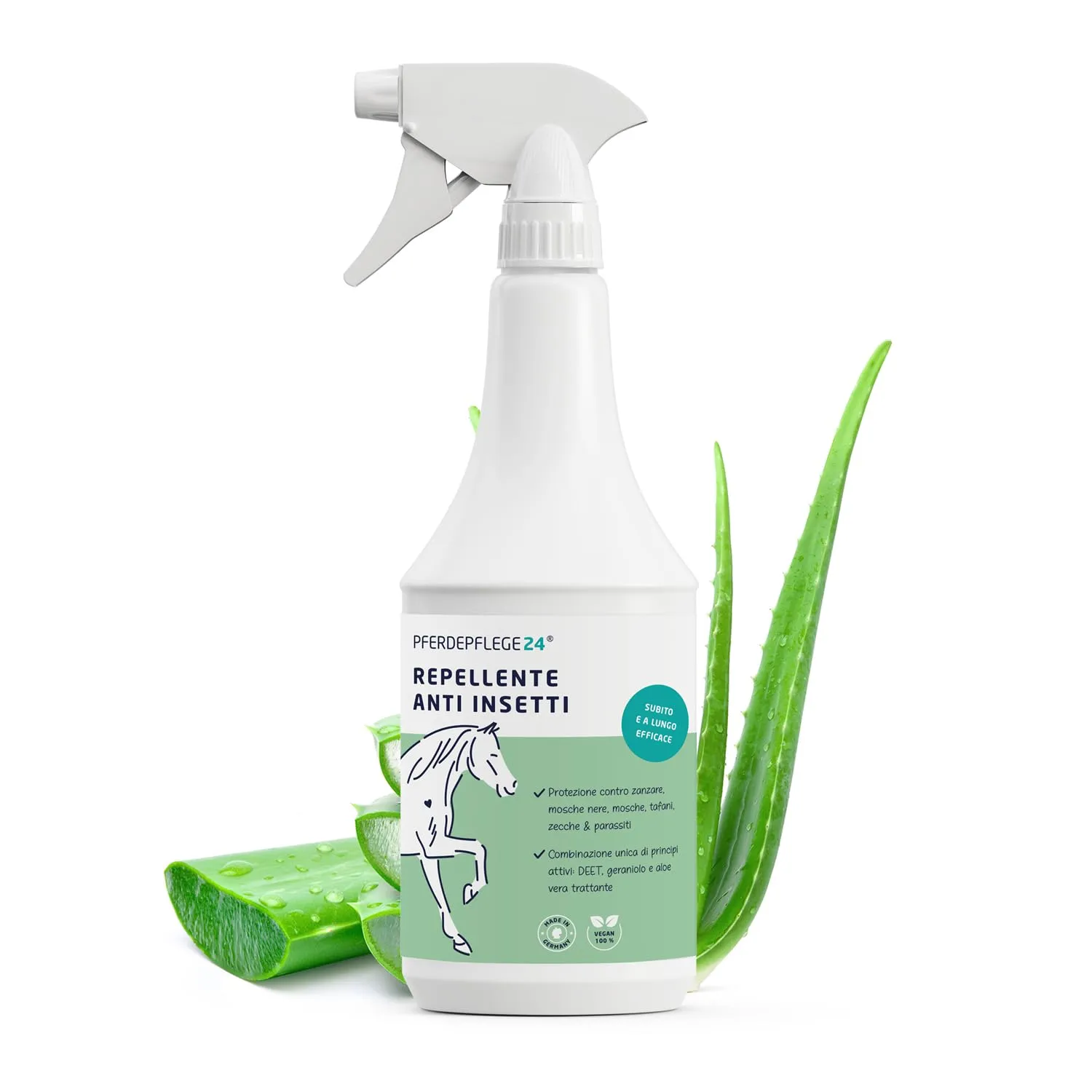 PFERDEPFLEGE24 Repellente Insetti Cavallo Spray con Aloe Vera, 1l - immagine 1
