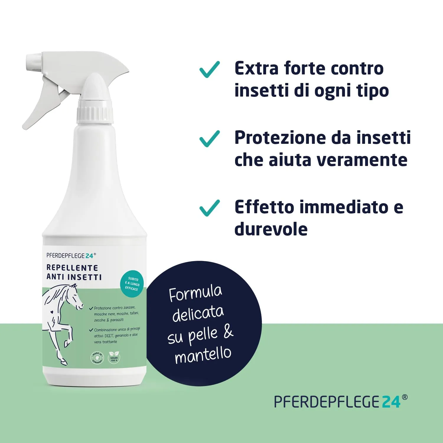 PFERDEPFLEGE24 Repellente Insetti Cavallo Spray con Aloe Vera, 1l - immagine 2