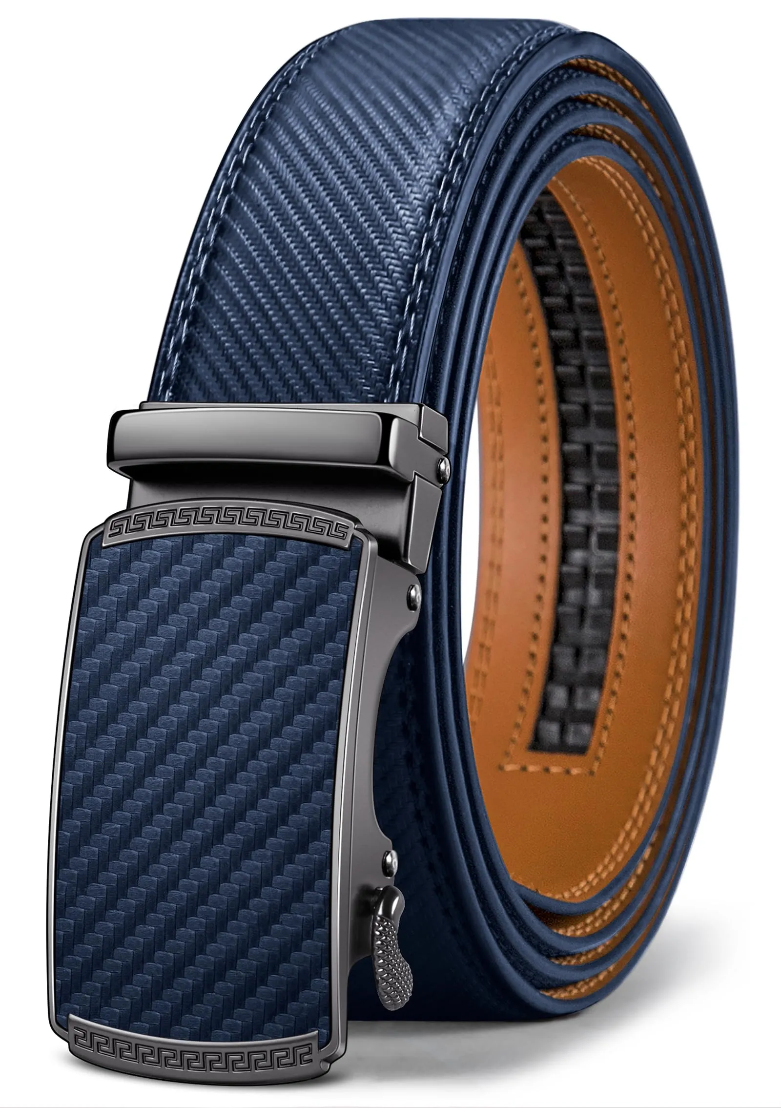 BULLIANT Cintura Uomo in Pelle con Fibbia Automatica a Cricchetto 35mm, Blu Antico, 125cm - immagine 1