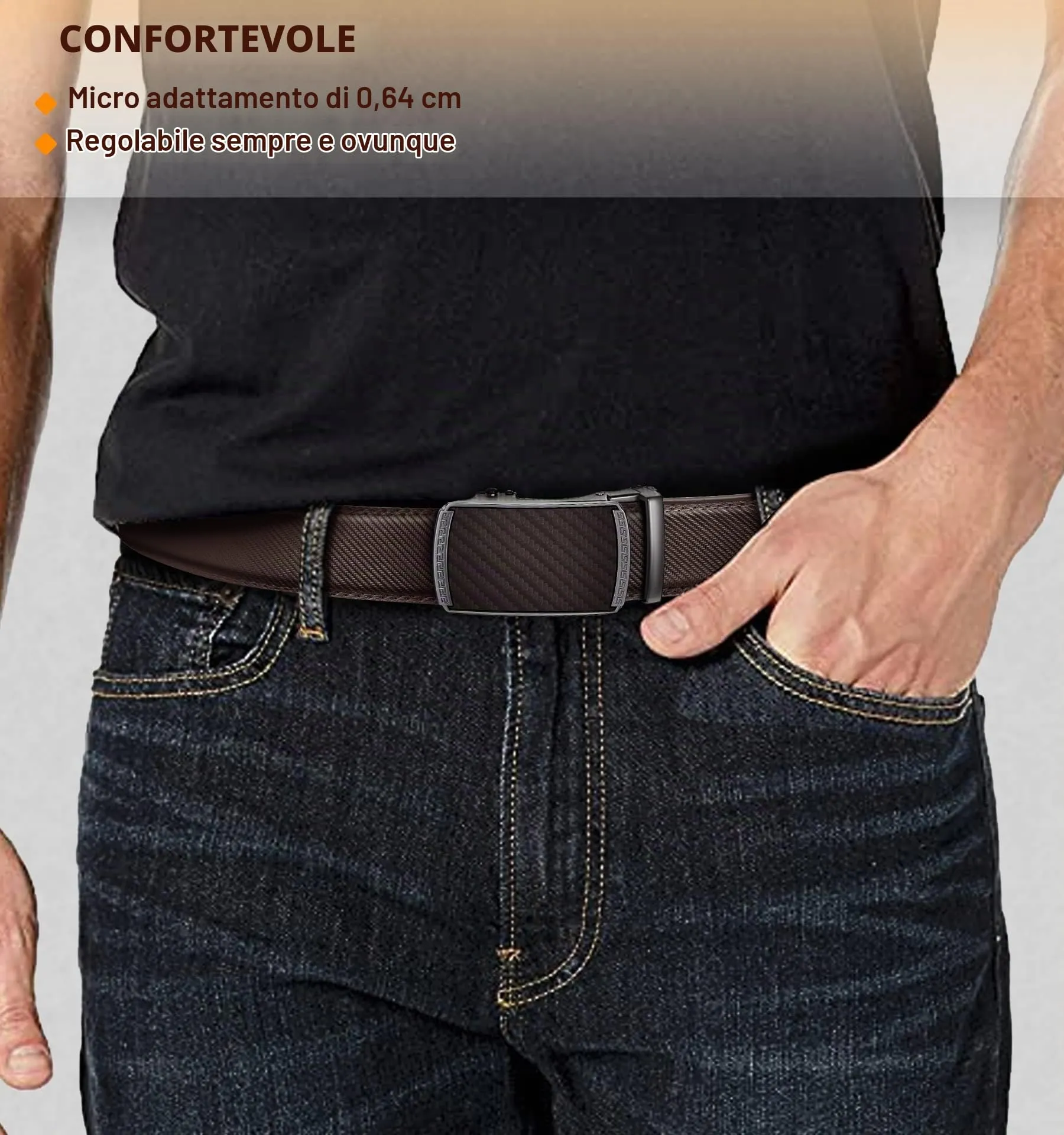 BULLIANT Cintura Uomo in Pelle con Fibbia Automatica a Cricchetto 35mm, Marrone Scuro, 125cm - immagine 7