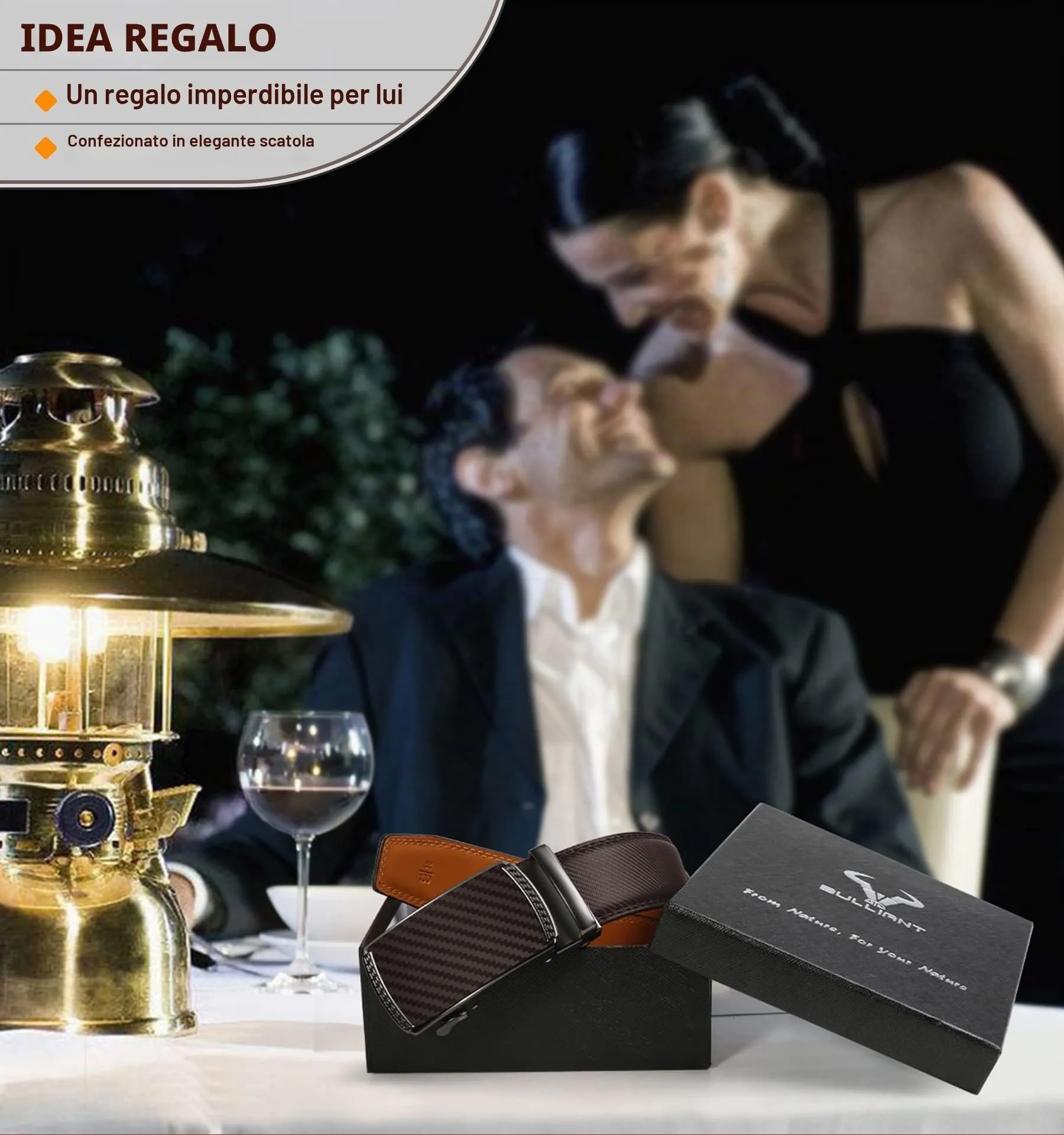 BULLIANT Cintura Uomo in Pelle con Fibbia Automatica a Cricchetto 35mm, Marrone Scuro, 125cm - immagine 8