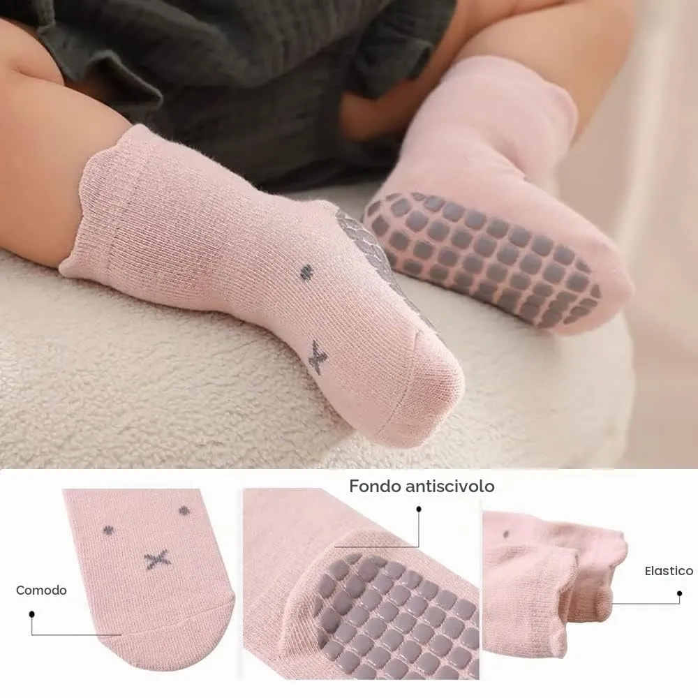 FedMois Calzini Antiscivolo in Cotone con Motivi Animali per Bambini, Multicolore, 3-5 anni, 5 Paia - immagine 5