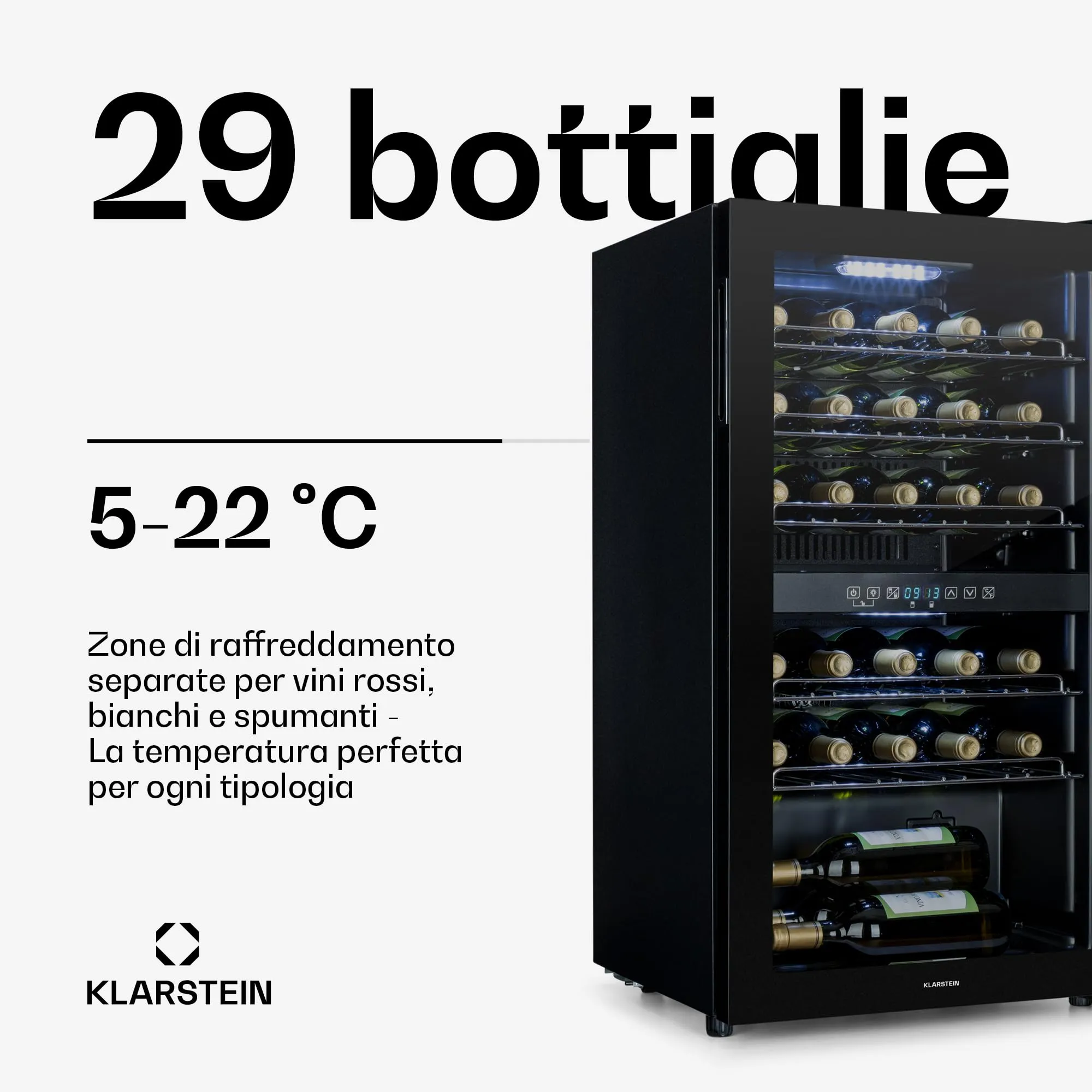 Klarstein Shiraz Cantinetta Vino Nero - 29 Bottiglie, 80 L, Doppia Temperatura - immagine 4