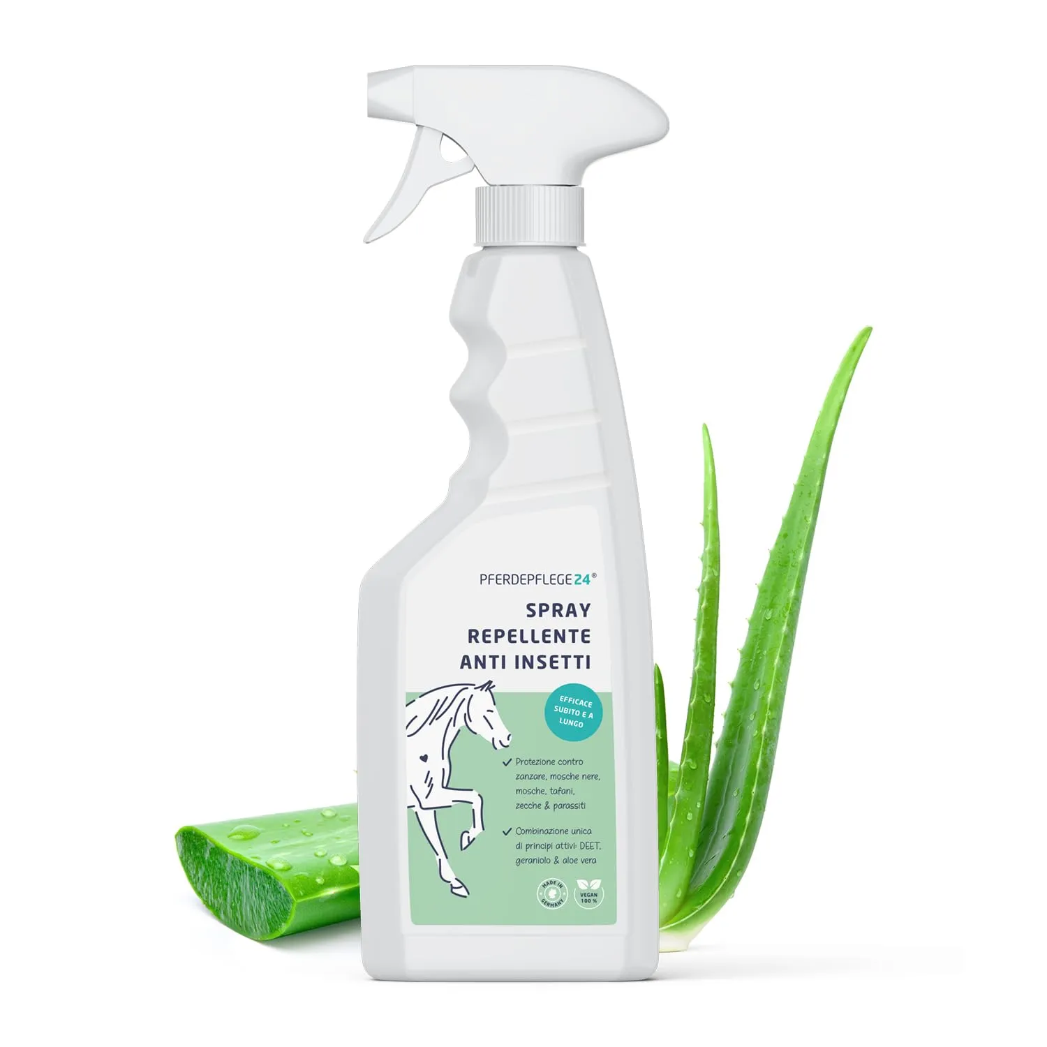 PFERDEPFLEGE24 Repellente Insetti Cavallo Spray con Aloe Vera, 0,5l - immagine 1