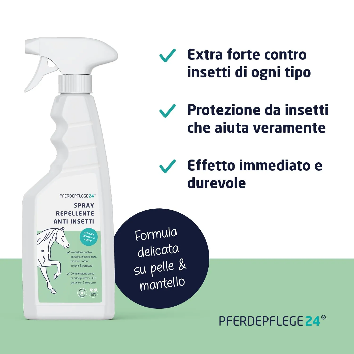 PFERDEPFLEGE24 Repellente Insetti Cavallo Spray con Aloe Vera, 0,5l - immagine 2