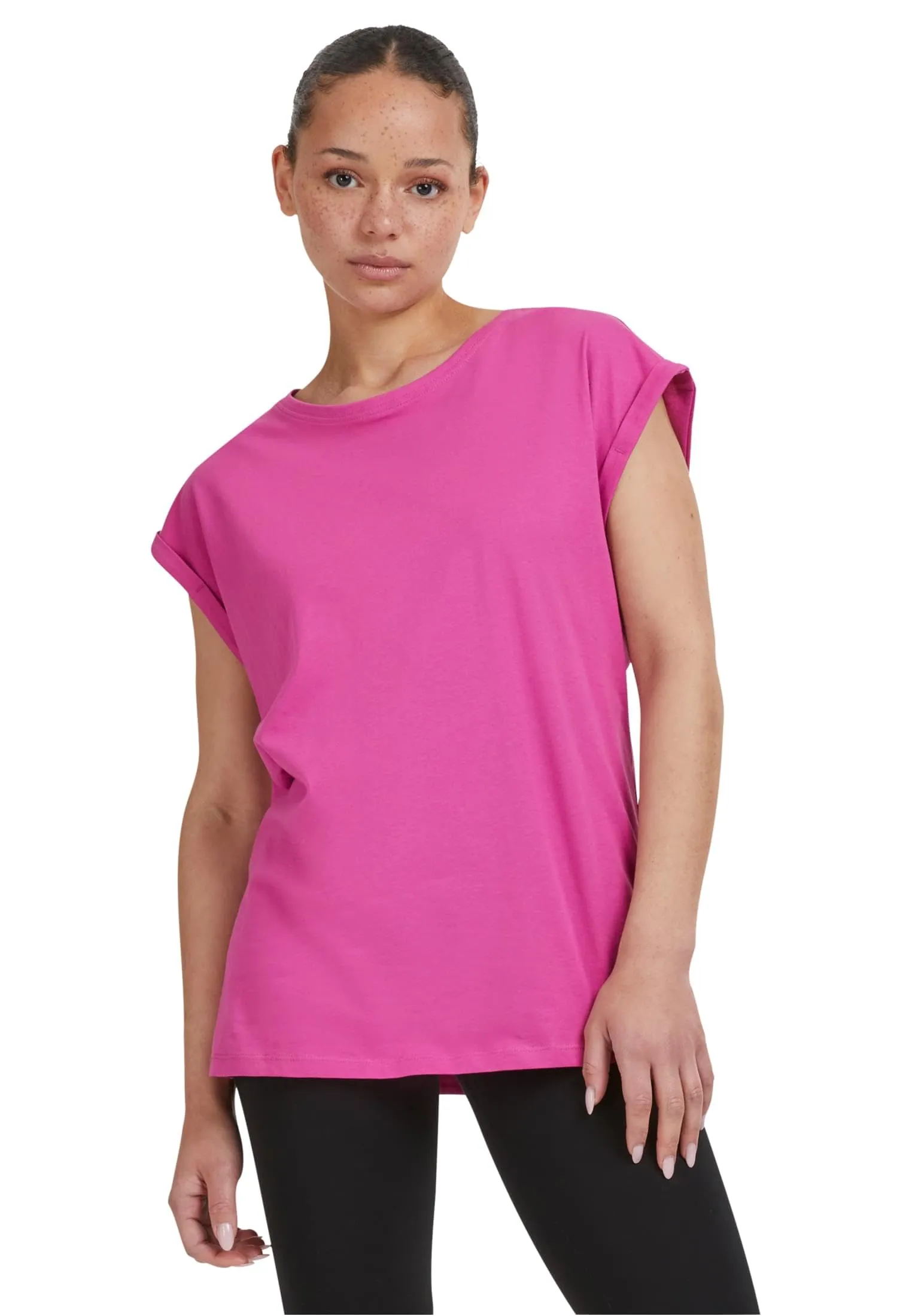 Urban Classics Donna T-Shirt Manica Arrotolata in Cotone, Brightviolet, S - immagine 1