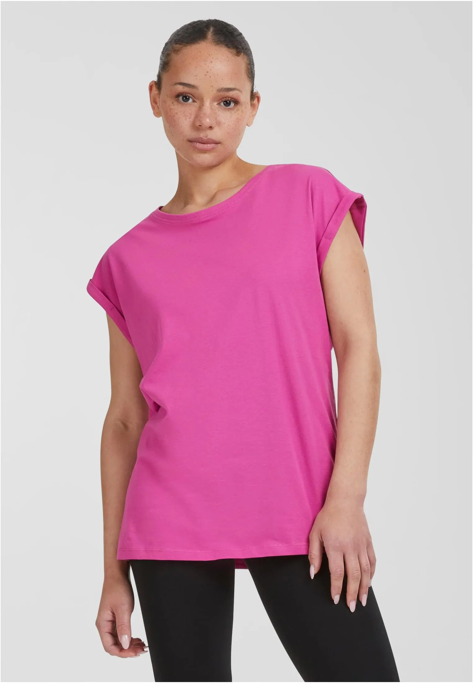 Urban Classics Donna T-Shirt Manica Arrotolata in Cotone, Brightviolet, S - immagine 3