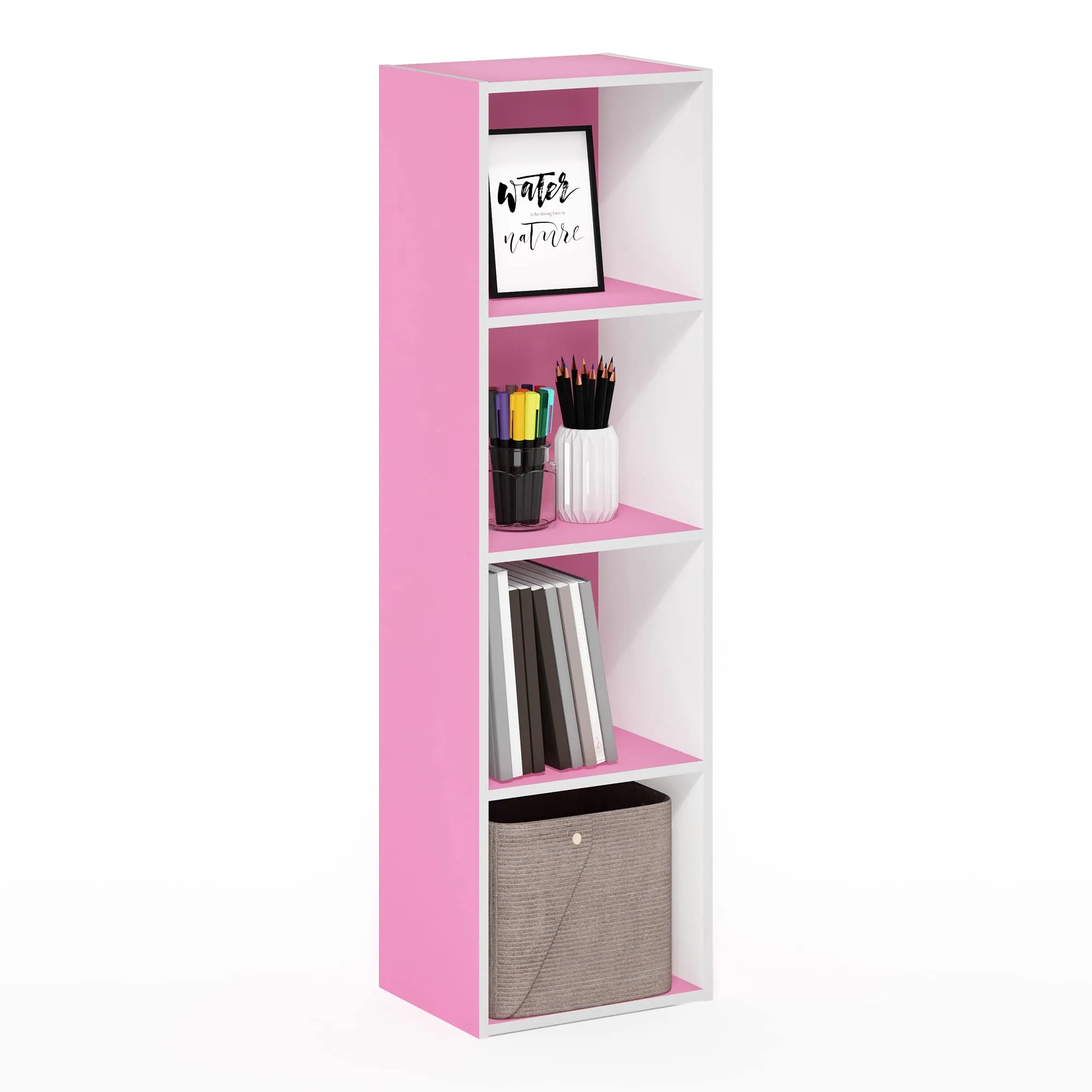 Furinno Libreria a 4 ripiani, Rosa/Bianco - immagine 1