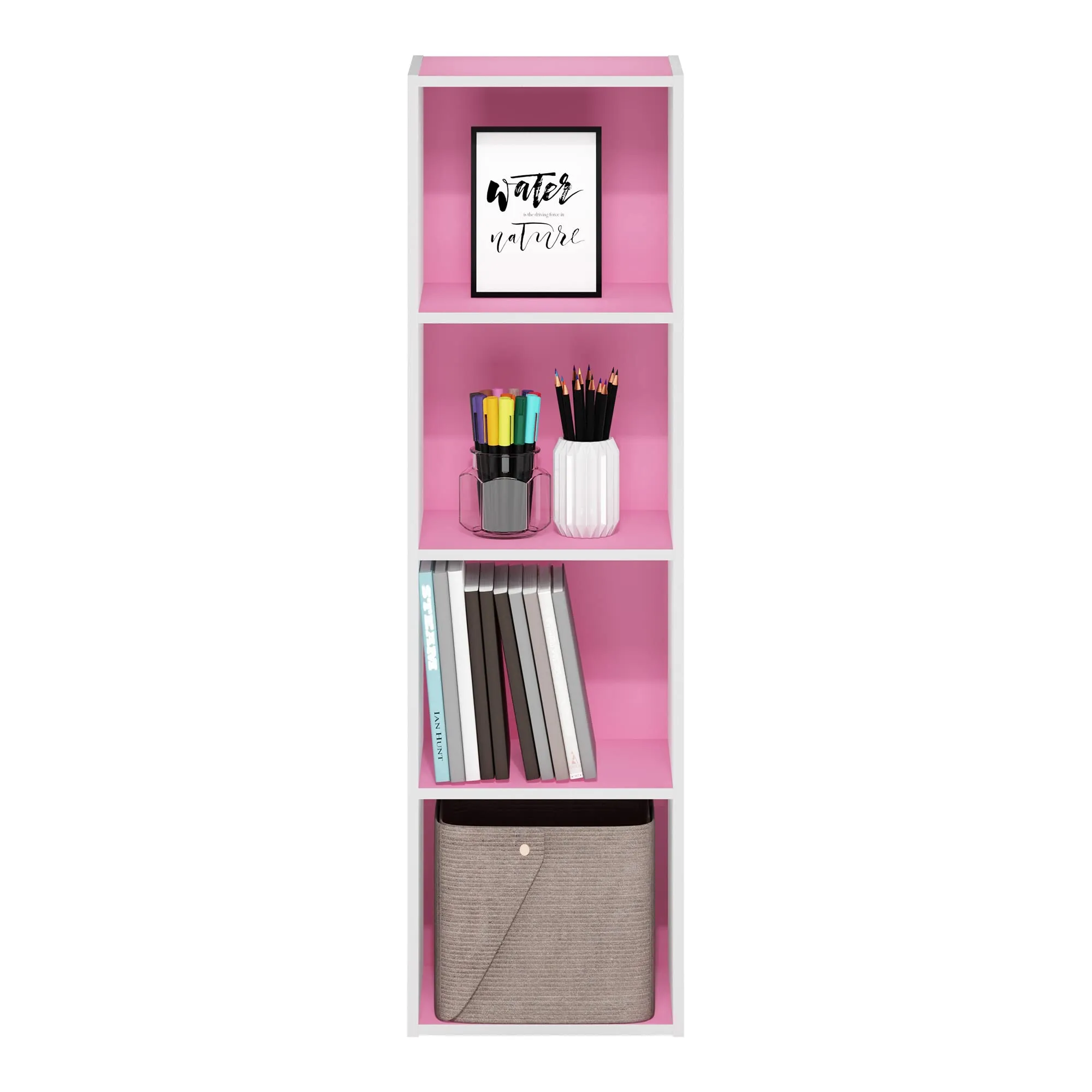 Furinno Libreria a 4 ripiani, Rosa/Bianco - immagine 6