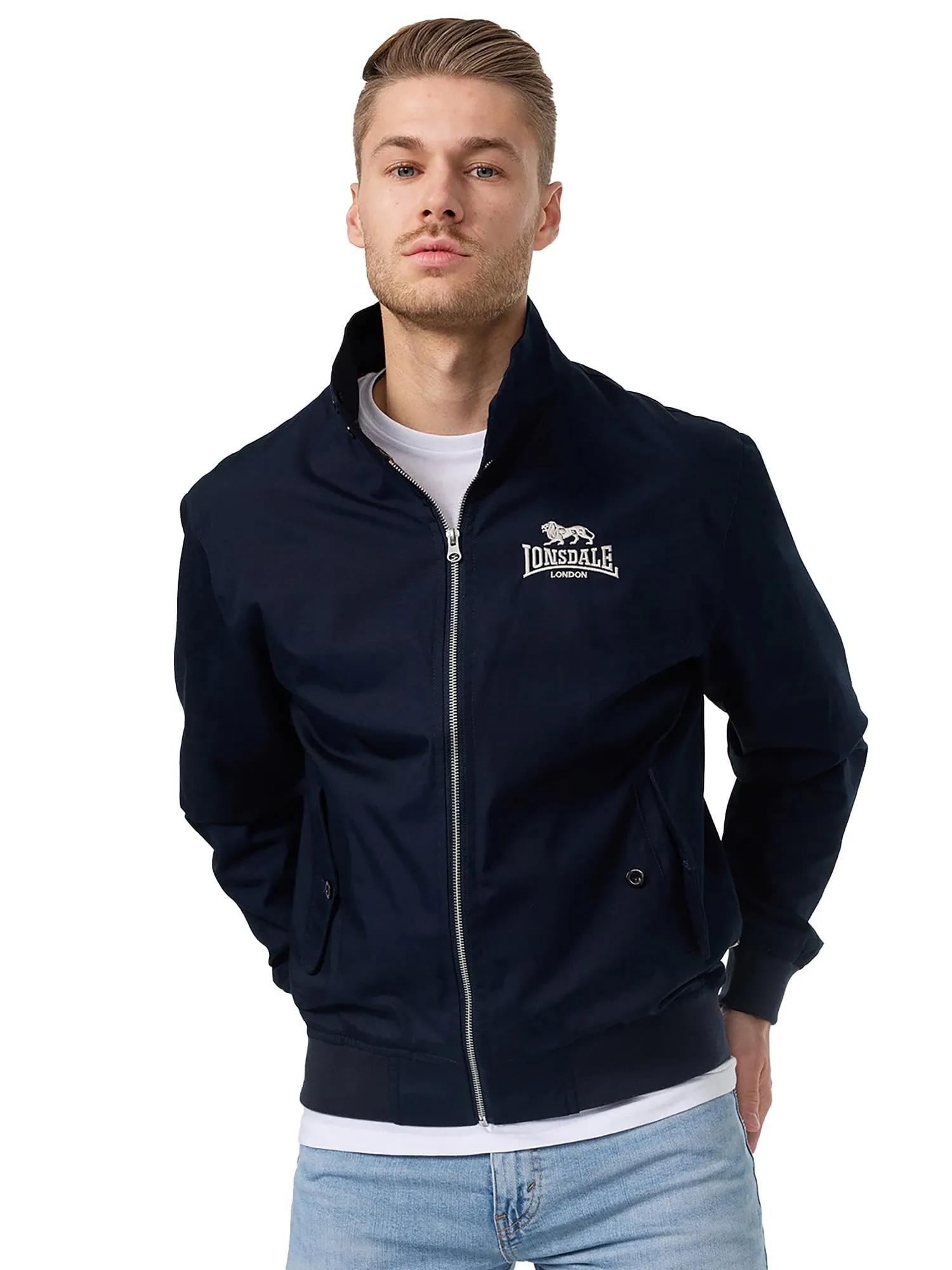Lonsdale Giacca classica da uomo, Argento/Blu Marino, L - immagine 1