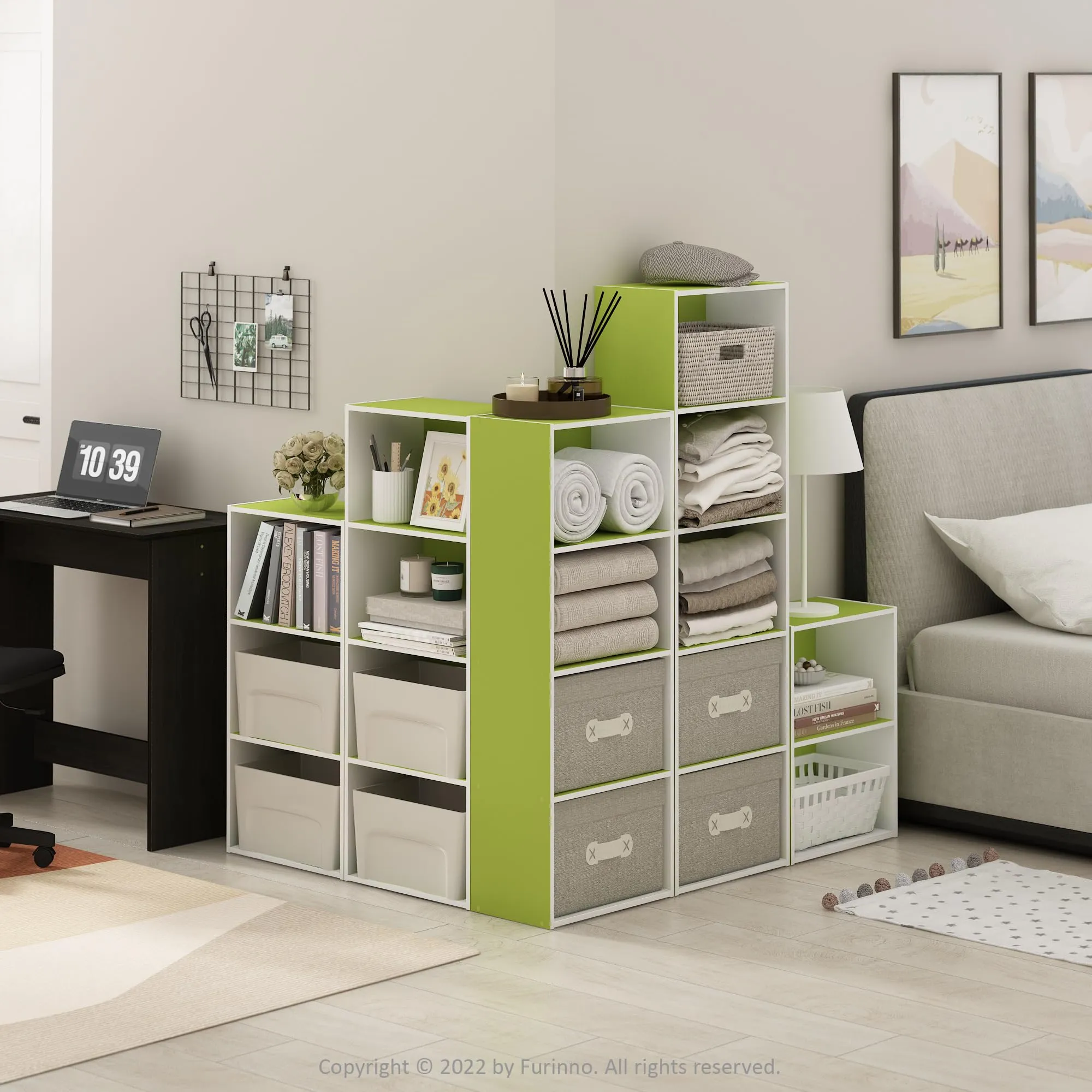 Furinno Luder Libreria a 4 ripiani, Verde/Bianco - immagine 2